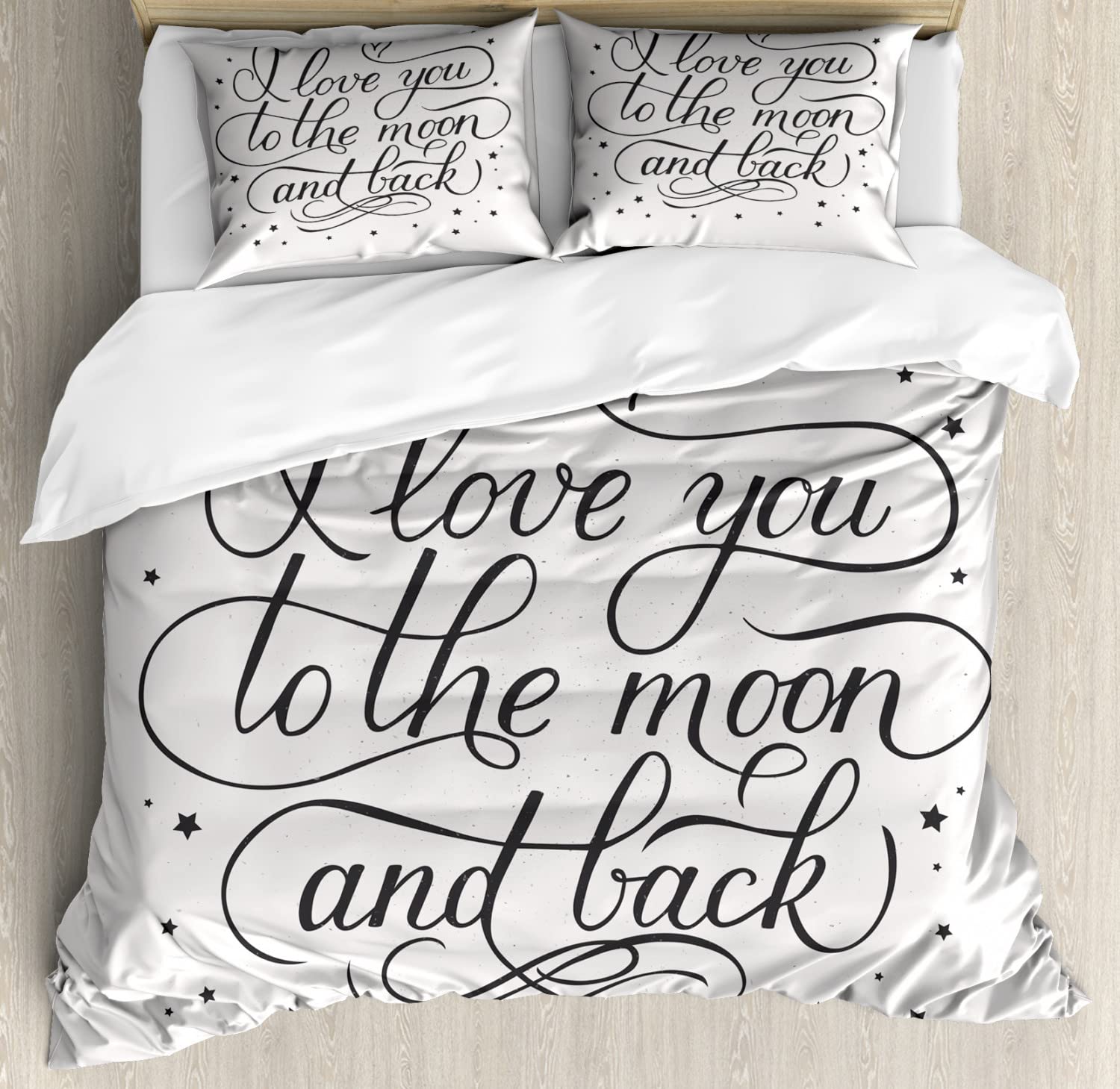 I Love You to The Moon and Back Duvet Cover Set - 2 Pack King Size with 4 Pillowcases | Curlicue Style Romantic Bedding | Pearl & Charcoal Grey | Perfect for Couples, Anniversary Gifts & Cozy Bedroom Decor