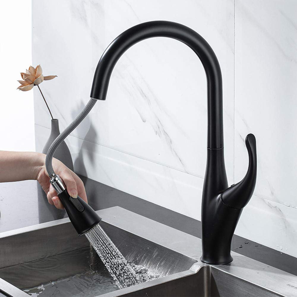 Black Copper Pull Down Sprayer Kitchen Faucet with 2-Mode Outlet, Hot & Cold Water, Telescopic Design for Modern Sink - Perfect for Home Cooking and Dishwashing