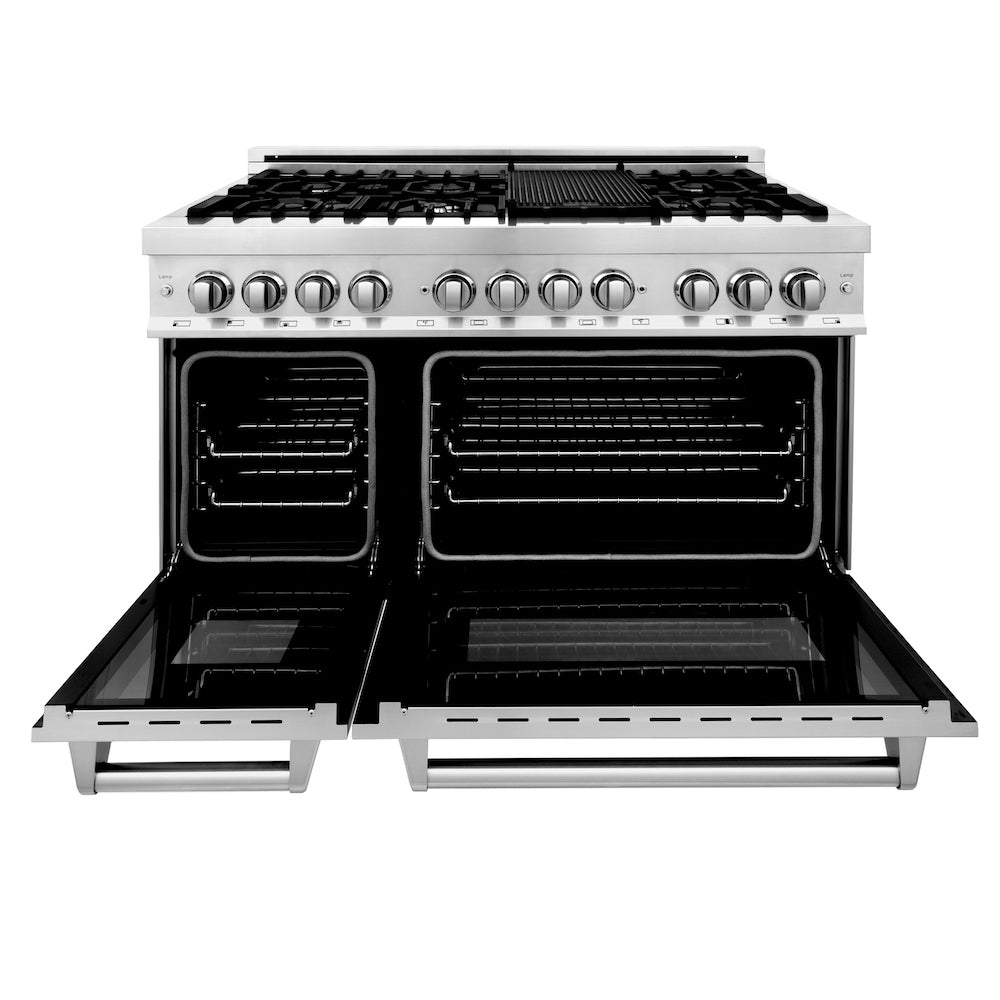 ZLINE 48-Inch 6.0 cu. ft. Stainless Steel Dual Fuel Range - 7 Burner Gas Cooktop & 2 Electric Ovens with Reversible Griddle (RA GR 48) - Perfect for Professional Home Kitchens & Gourmet Cooking