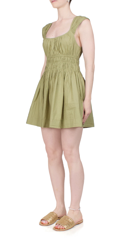 Abella Women's Cotton Mini Dress in Khaki - Casual Summer Outfit for Beach, Party & Daily Wear