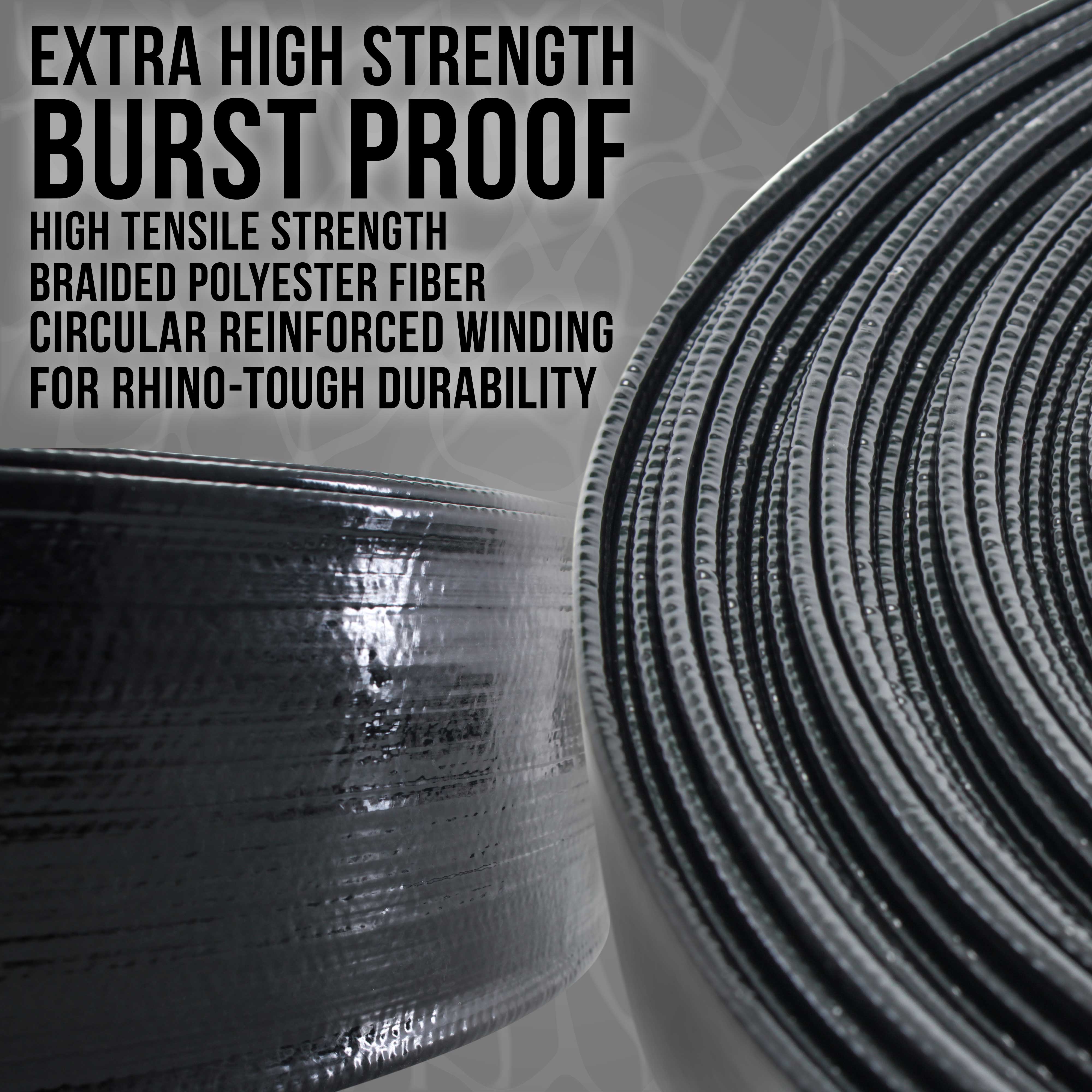 U.S. Pool Supply® Black Rhino 2-Pack 50' Heavy Duty Backwash Hose with Hose Clamp - 1.2mm Thick Weather-Resistant Pool Maintenance Hose for Inground & Above Ground Pools