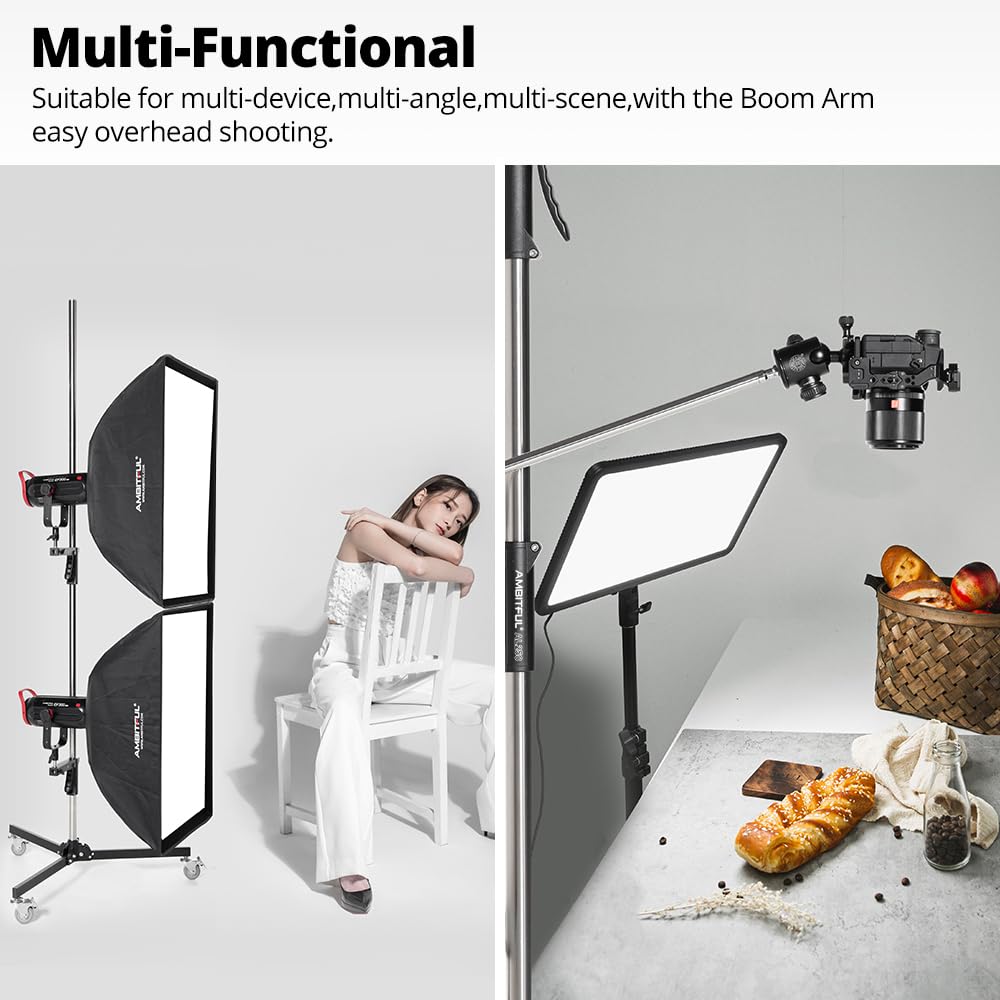 AMBITFUL 7.8Ft Wheeled Mobile Light Stand for Studio Photography - 94 Inch Adjustable Grip Stand Compatible with Strobe & LED Lights - Perfect for YouTube, TikTok & Portrait Shooting