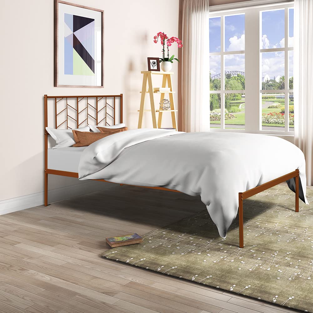 Bronze Metal Twin Platform Bed Frame with Headboard & Footboard - Sturdy Wood Slat Support, No Box Spring Needed - Perfect for Compact Spaces, Apartments, Dorms & Bonus Rooms | Ideal for Small Bedrooms, Studio Living & Space-Saving Solutions