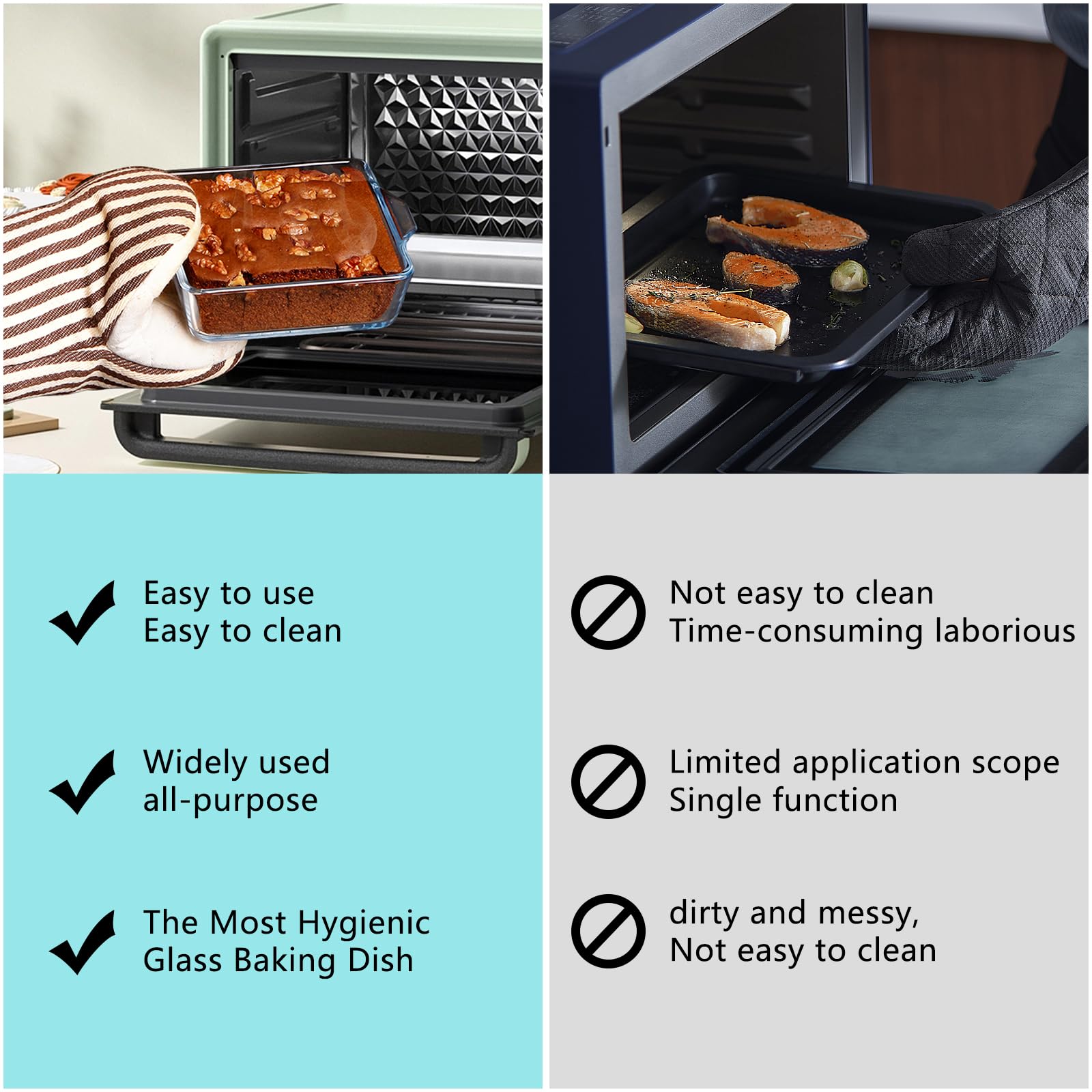 2PCS Square Glass Baking Pan With Handles - 1.5 Liter Borosilicate Glass Bakeware Set, Oven Safe, Microwave & Air Fryer Compatible - Perfect for Individual Portion Desserts, Casseroles & Meal Prep
