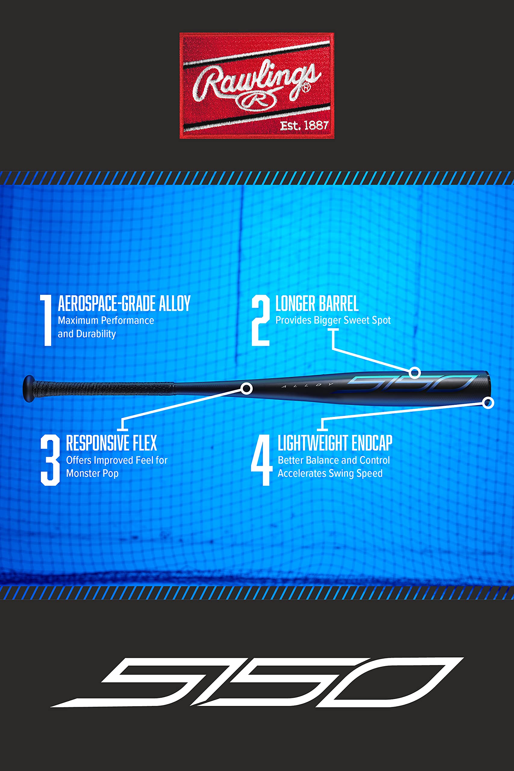 Rawlings 5150 BBCOR Baseball Bat -3 Drop | 1-Piece Aluminum Alloy Bat for High School & College Players | Perfect for Games, Practice & Training