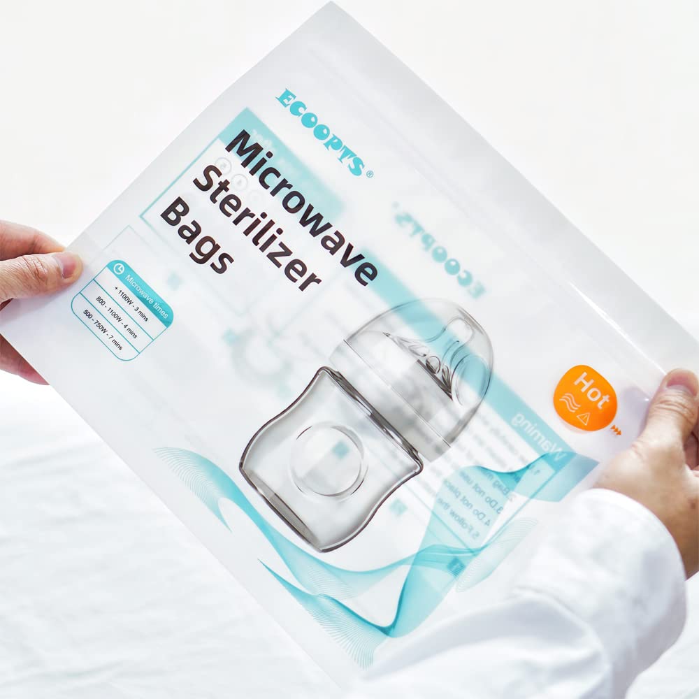 ECOOPTS 12-Pack Reusable Microwave Steam Sterilizer Bags for Baby Bottles & Breast Pump Parts | Quick Sanitizing Solution for Busy Parents | Perfect for Daycare, Travel & Home Use