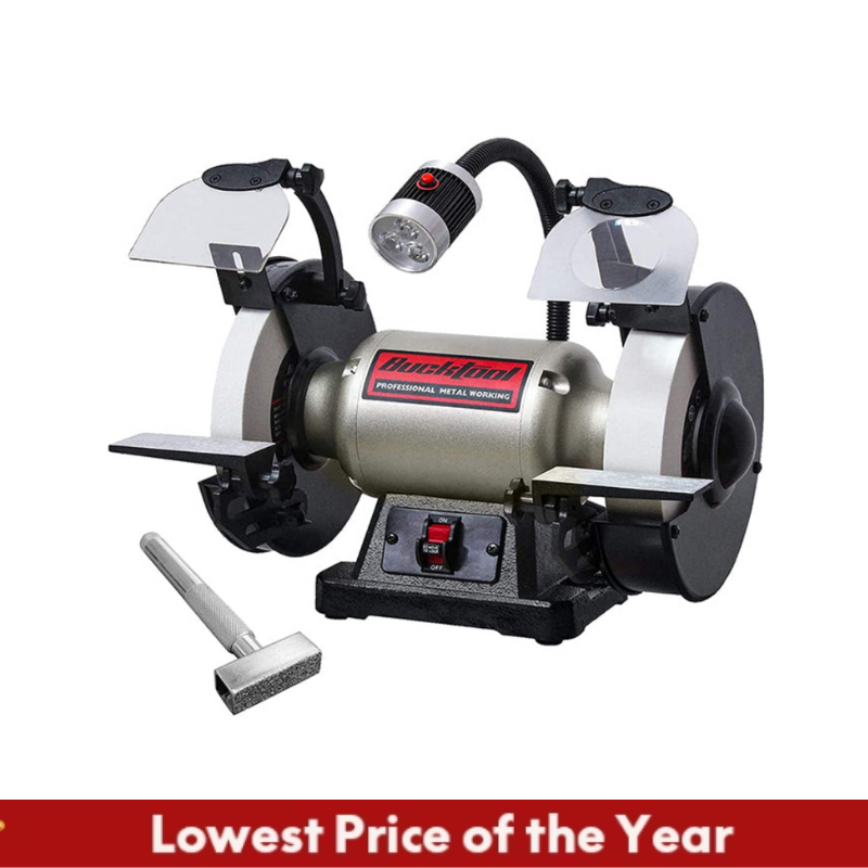 BUCKTOOL TDS 200C4HL 8-Inch Low Speed Bench Grinder with LED Light - Perfect for Metal Polishing, Sharpening Tools & DIY Projects in Home Workshops