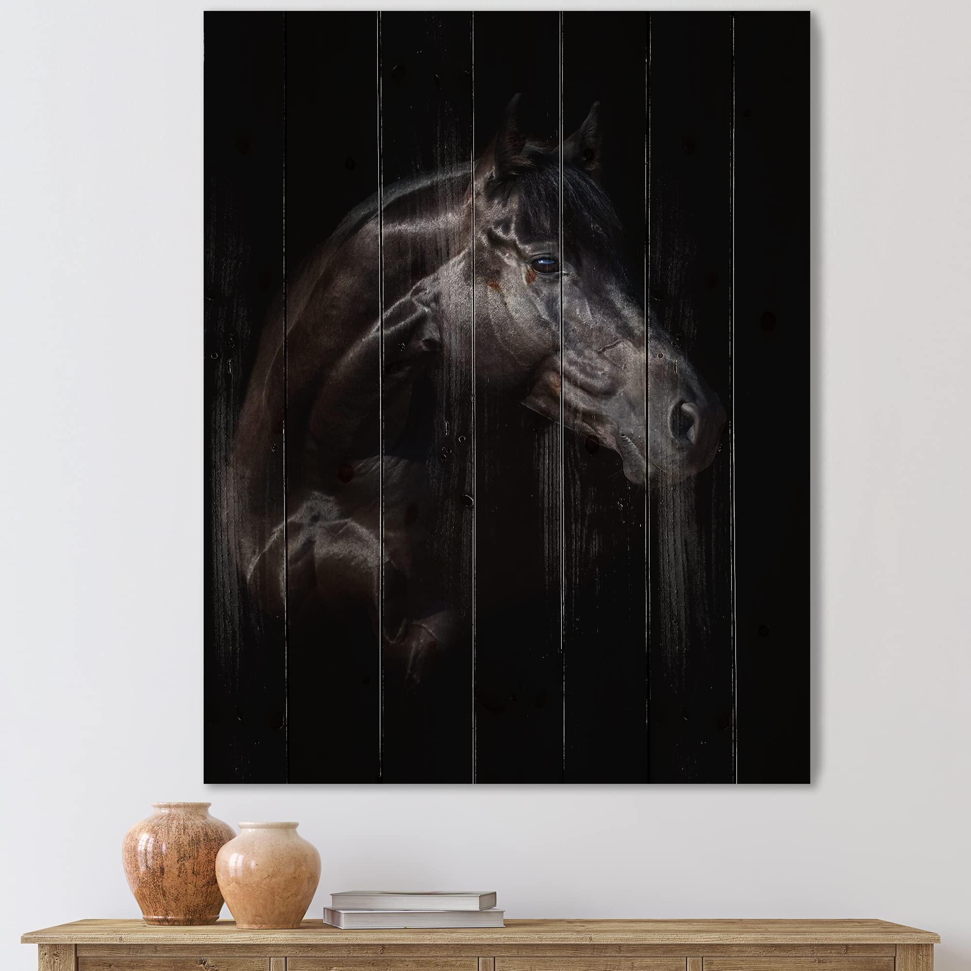 Farmhouse Wood Wall Decor - Silhouette of Horse and Girl, Black Wood Wall Art, Large Animal Wood Panels Printed on Natural Pine - Perfect for Living Room, Bedroom, or Country Home Décor