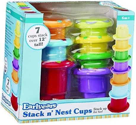 INTERNATIONAL PLAYTHINGS LLC Stack and Nest Cups - 6 Piece Colorful Baby Toy Set for Early Learning & Sensory Play | Perfect for Bath Time, Beach, and Toddler Developmental Activities