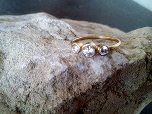 Exquisite Triple Bezel Set Wedding Ring with Clear Quartz & Diamond Accents | 14K Gold Engagement Band for Women | Perfect for Bridal, Anniversary & Special Occasions