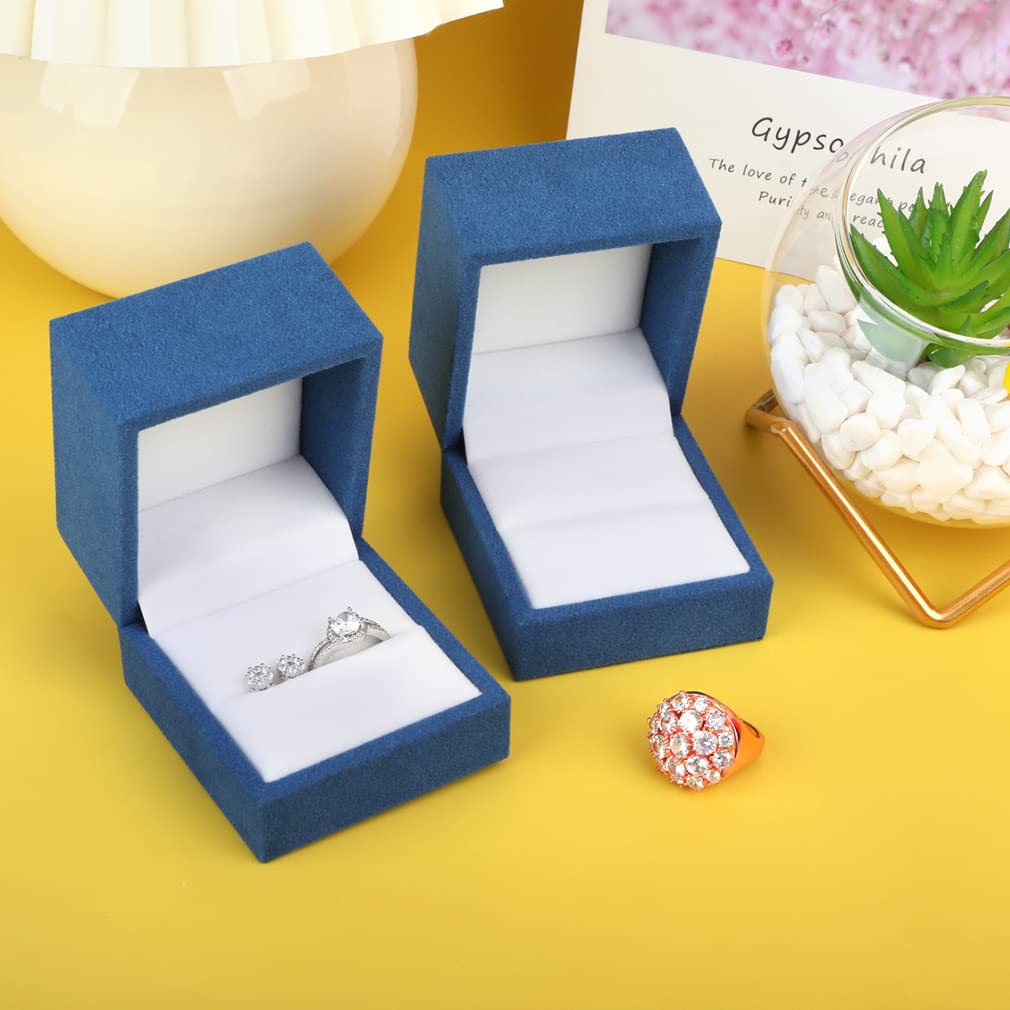 iSuperb 2-Piece Velvet Ring Box Set - Premium Jewelry Gift Box for Engagement, Wedding, Christmas & Anniversary - Blue Velvet Ring Holder for Proposals & Special Occasions (Perfect for Bridal Showers, Valentine's Gifts & Romantic Surprises)
