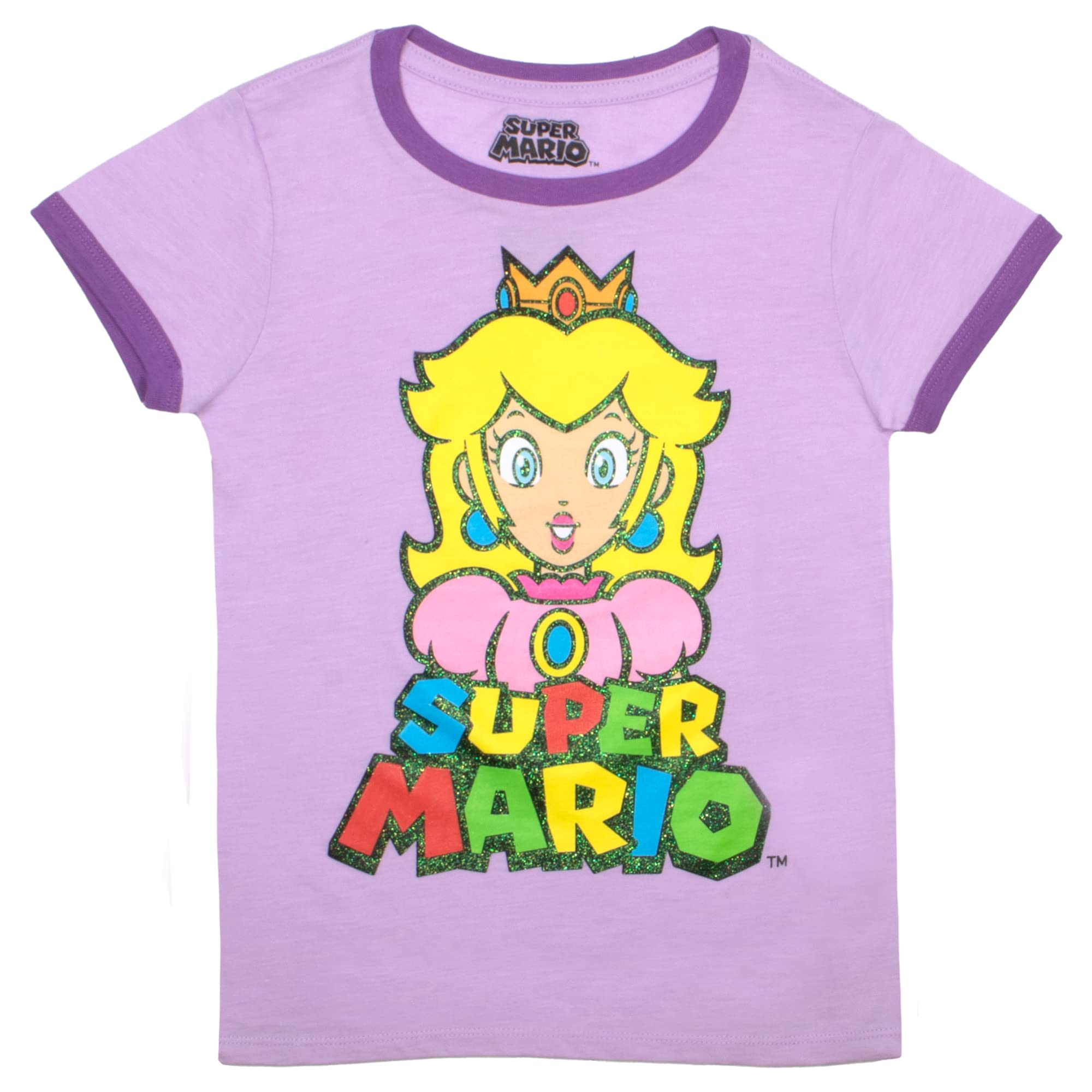 Super Mario Princess Peach 2-Piece Kids Outfit - Graphic Print Short Sleeve T-Shirt & Casual Set for Girls | Birthday Gift, Cosplay & Video Game Party Costume