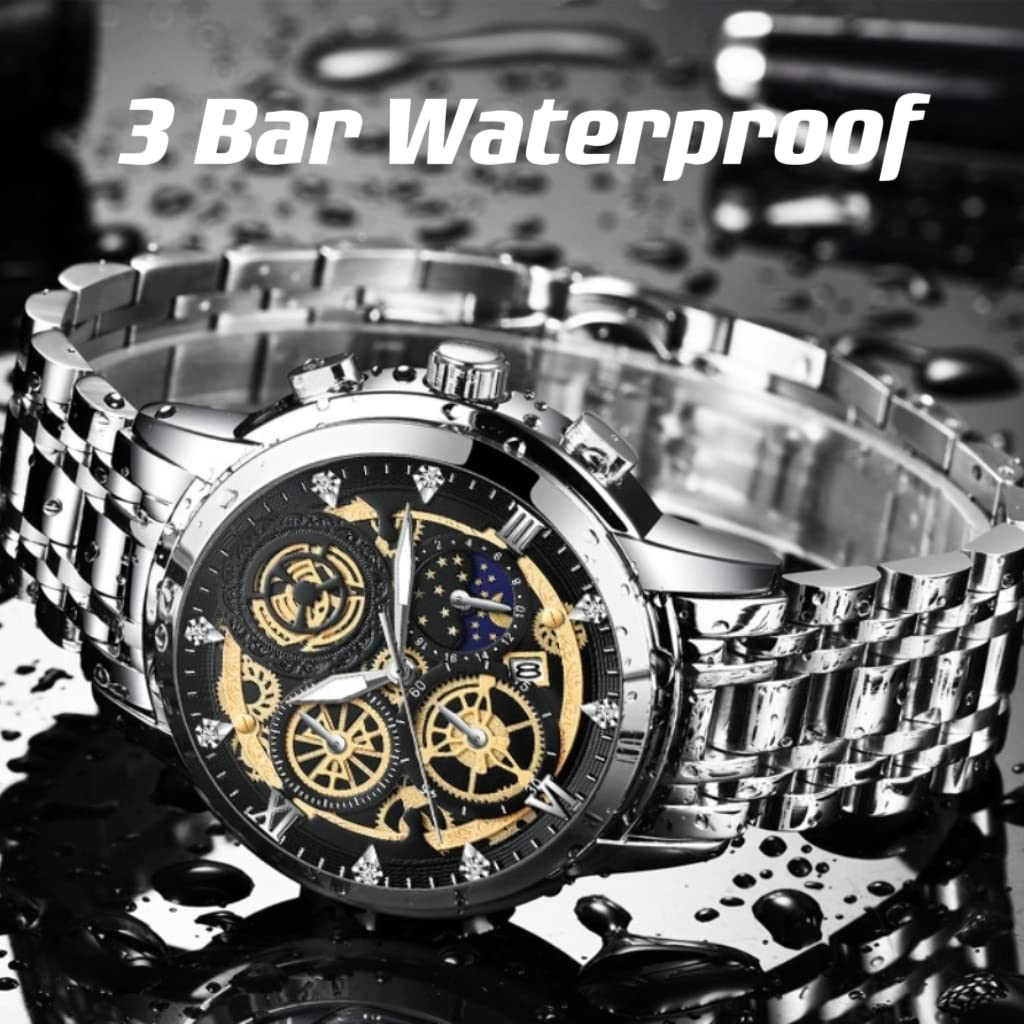 Men's Stainless Steel Waterproof Watch - Analog Quartz Wristwatch with Date Display for Casual & Business | Durable Fashion Watch for Men | Perfect for Office, Travel & Everyday Wear
