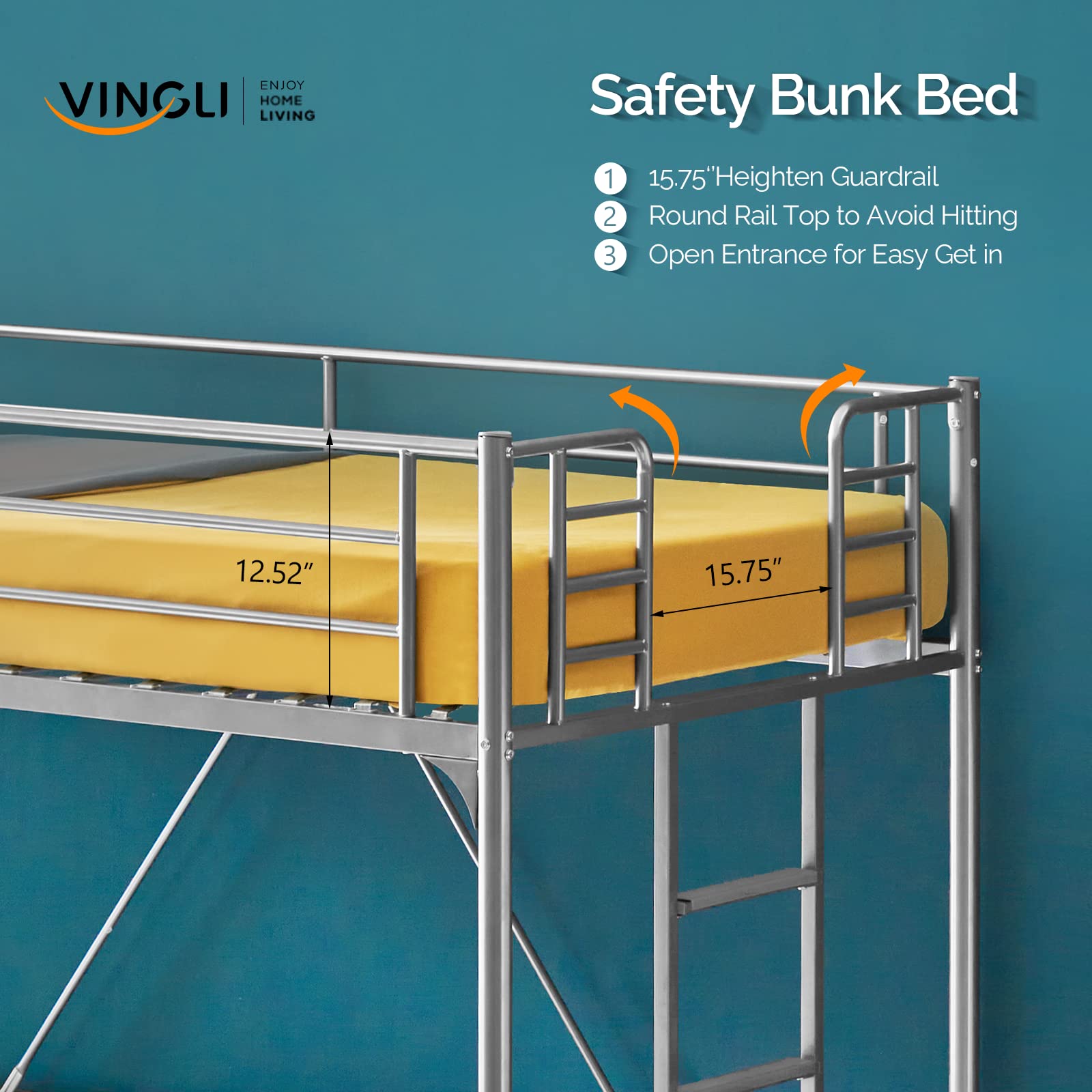 VINGLI Twin Loft Bed with Stairs - Space Saving Bunk Bed for Kids & Adults, No Box Spring Needed, Gray - Perfect for Small Bedrooms, Dorms & Studio Apartments