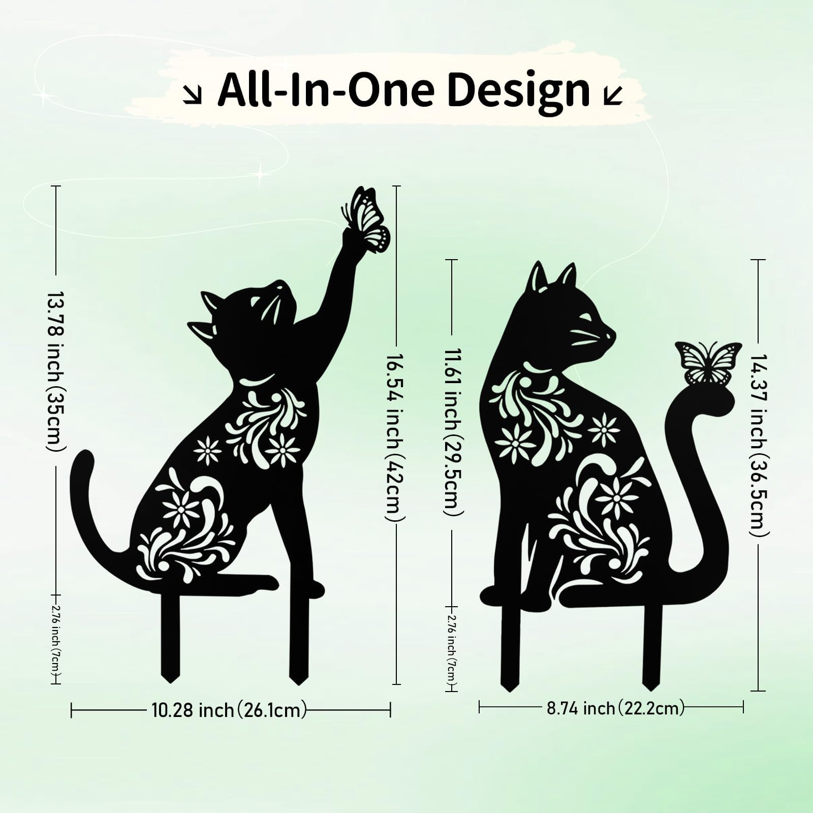 2 Pack Black Cat Silhouette Metal Garden Stakes - Outdoor Cat Decor for Patio, Lawn & Yard - Weather-Resistant Garden Art for Cat Lovers - Perfect for Halloween, Garden Parties & Themed Landscaping