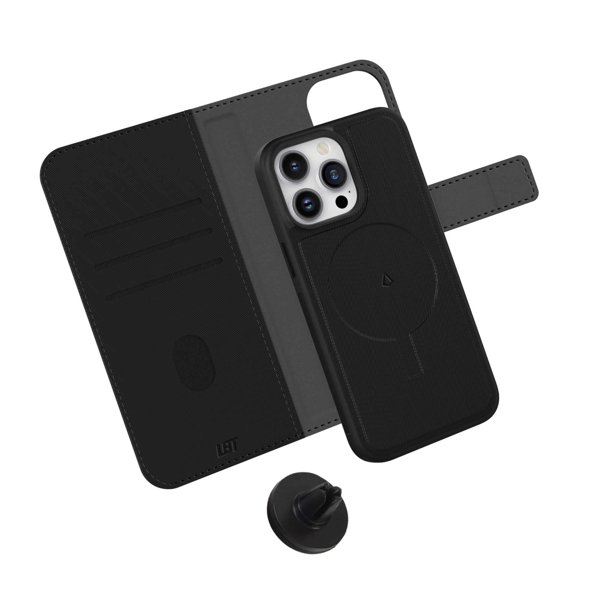 LBT 3-in-1 Switch Wallet Folio Case for iPhone 14 & iPhone 14 Pro Max - Slim Protective Cover with Card Holder & Stand - Perfect for Travel, Work & Everyday Use