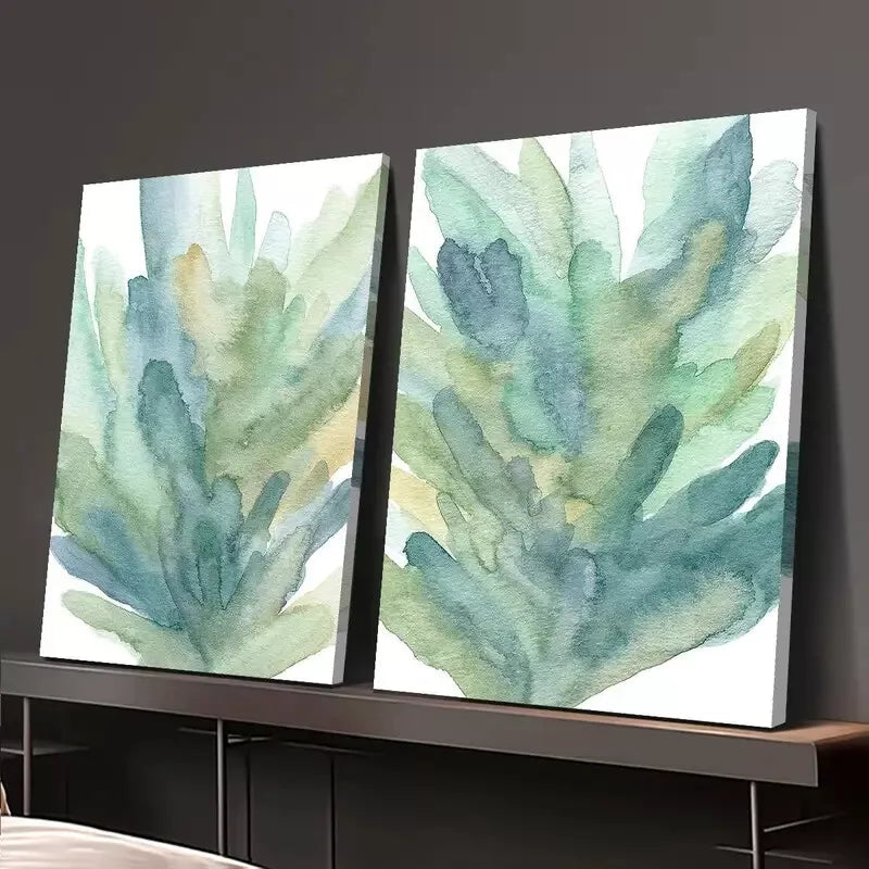 2-Piece Minimalist Seaweed Canvas Wall Art Set - 50x75cm Framed Ocean Painting, High-Quality Print, 100% Australian Made, Ready to Hang - Perfect for Living Room, Bedroom & Office Decor