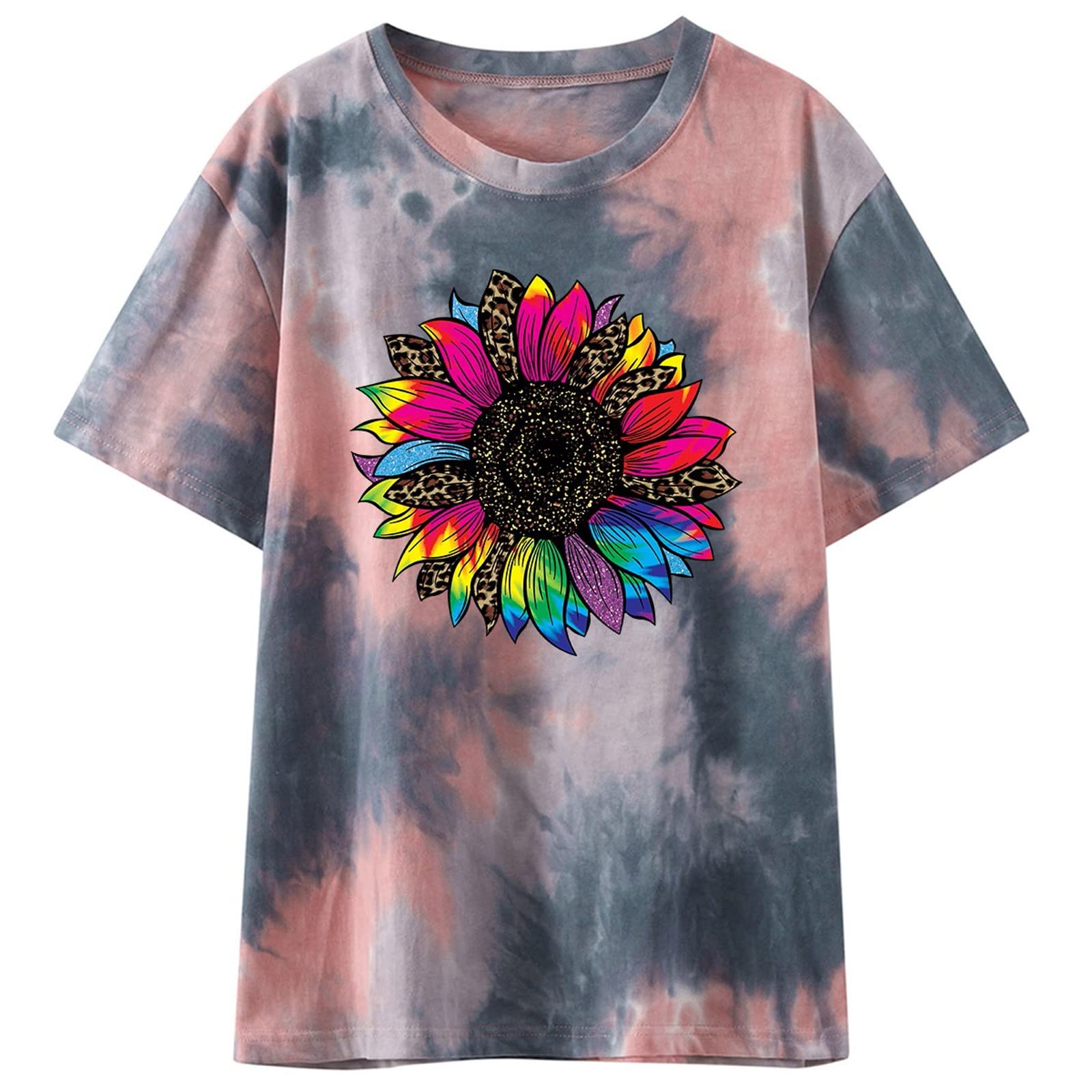 QUFECH Women's Summer Short Sleeve T-Shirt - Drop Shoulder Sunflower Print Casual Top for Juniors | Perfect for Beach Outings, Picnics and Summer Vacations