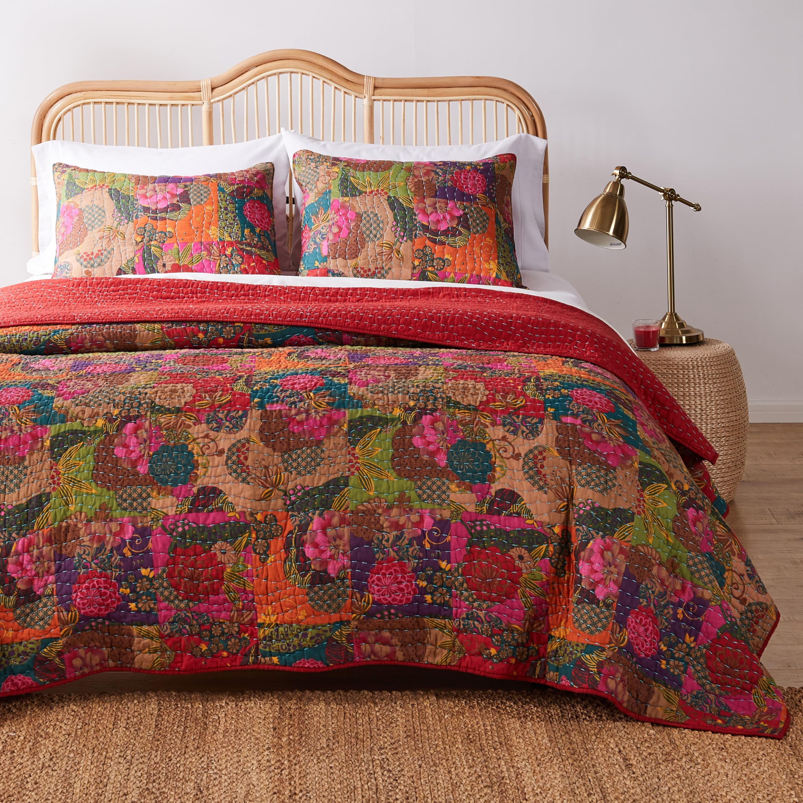 Greenland Home 3-Piece Jewel Quilt Set - King Size Multicolor Bedding with Vibrant Red Accents | Perfect for Master Bedrooms, Guest Rooms & Luxury Hotel Decor