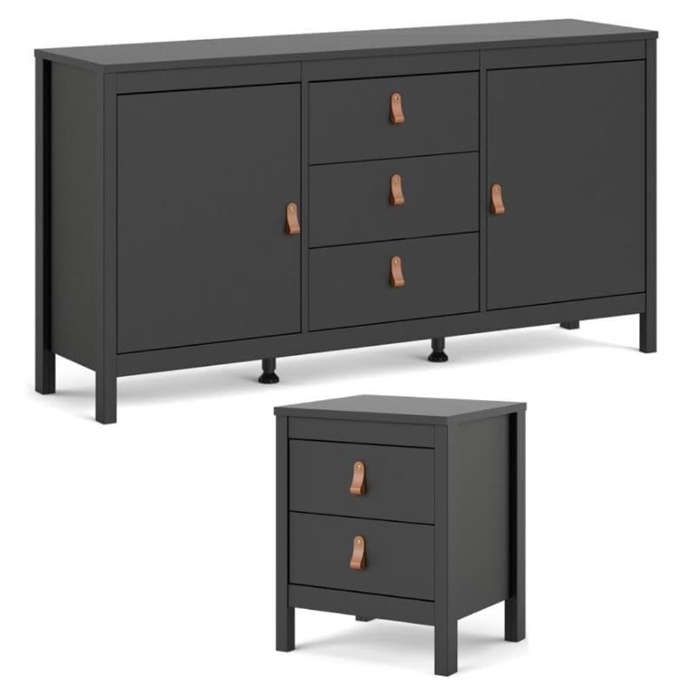 Home Square 2-Piece Black Matte Furniture Set - Nightstand & Sideboard for Bedroom, Living Room, or Office Storage