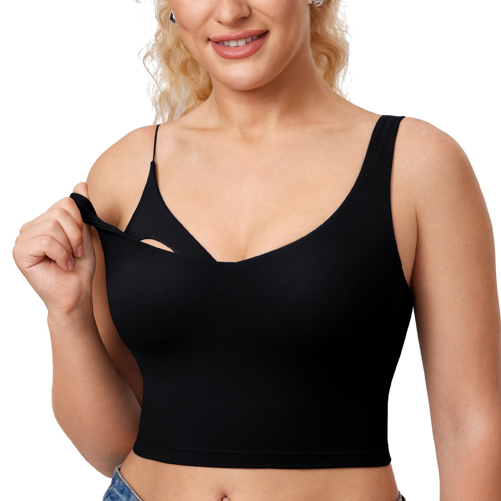 MOMANDA Women's Nursing Bras - Longline Sports Breastfeeding Bra with Built-in Support, V-Neck Sleeveless Crop Tank Top for Maternity & Nursing | Comfortable for Yoga, Workout & Daily Wear