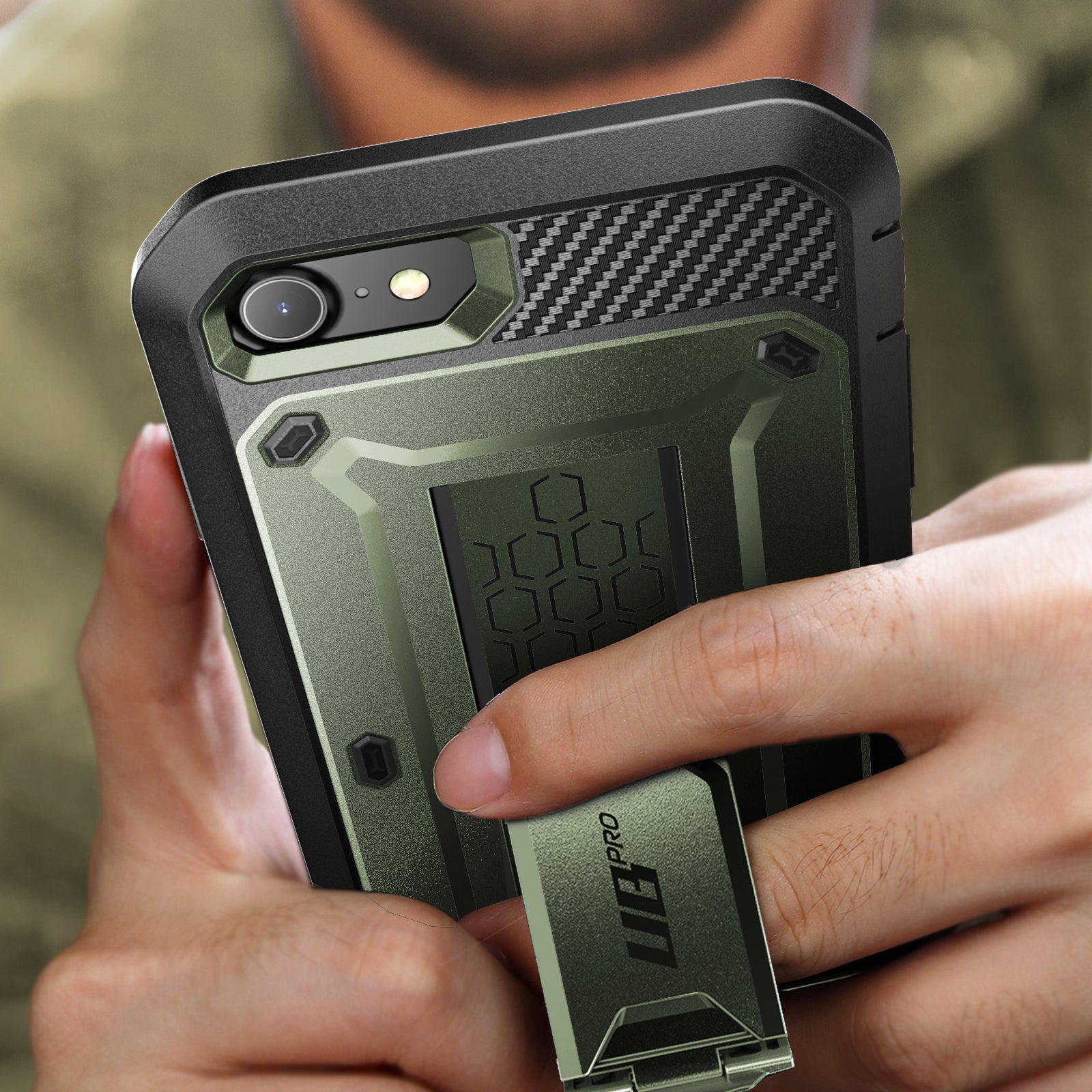 iPhone SE Unicorn Beetle Pro Rugged Full Body Protective Case with Built-in Kickstand - Dark Green | Shockproof Cover for Outdoor, Travel & Daily Use