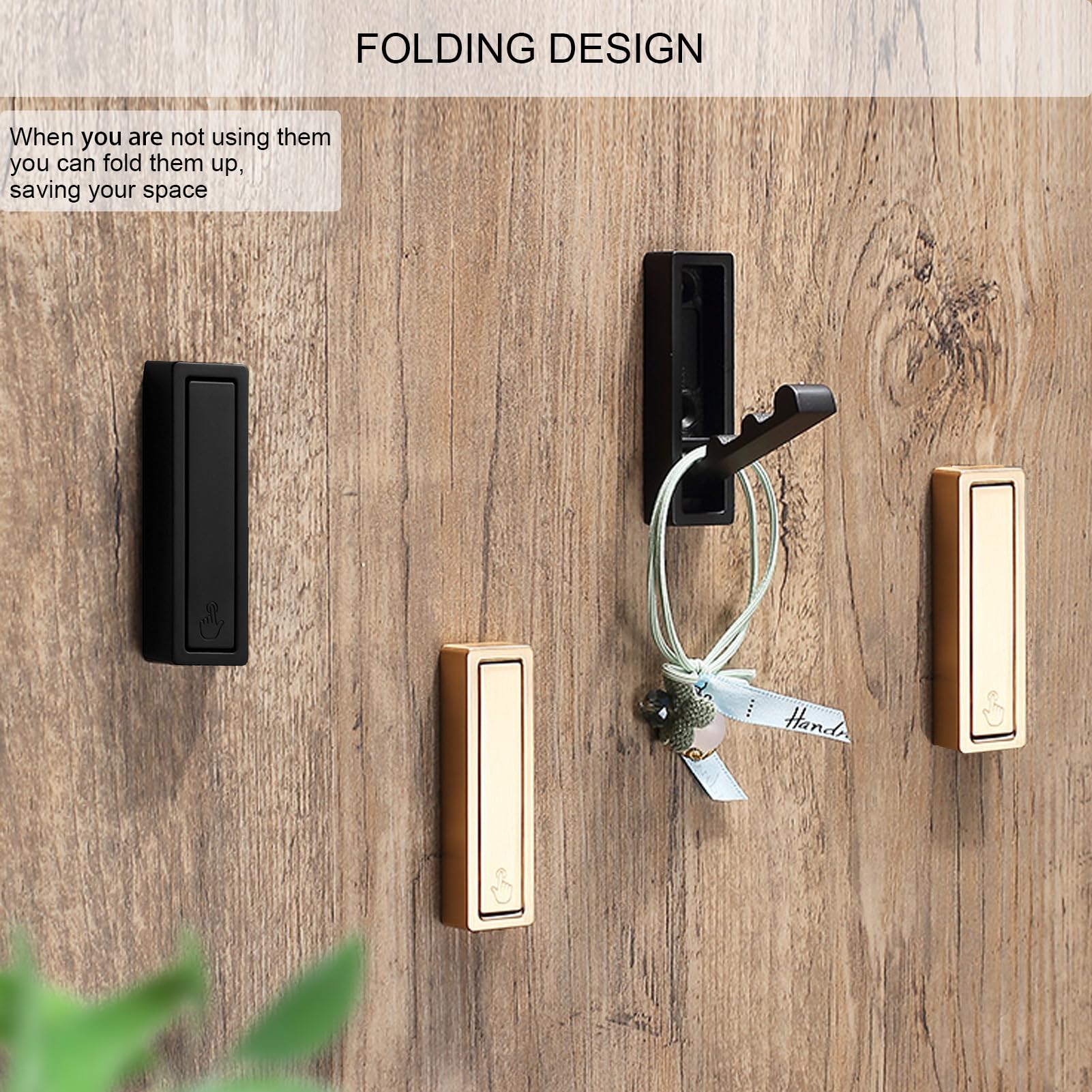 Foldable Gold Wall Hooks - Heavy Duty Brushed Gold Hangers for Coats, Towels, Backpacks & Bags - Space Saving Bathroom, Closet, Entryway, Pool & Kitchen Organizer (Set of 4) - Perfect for Home Decor & Small Space Organization