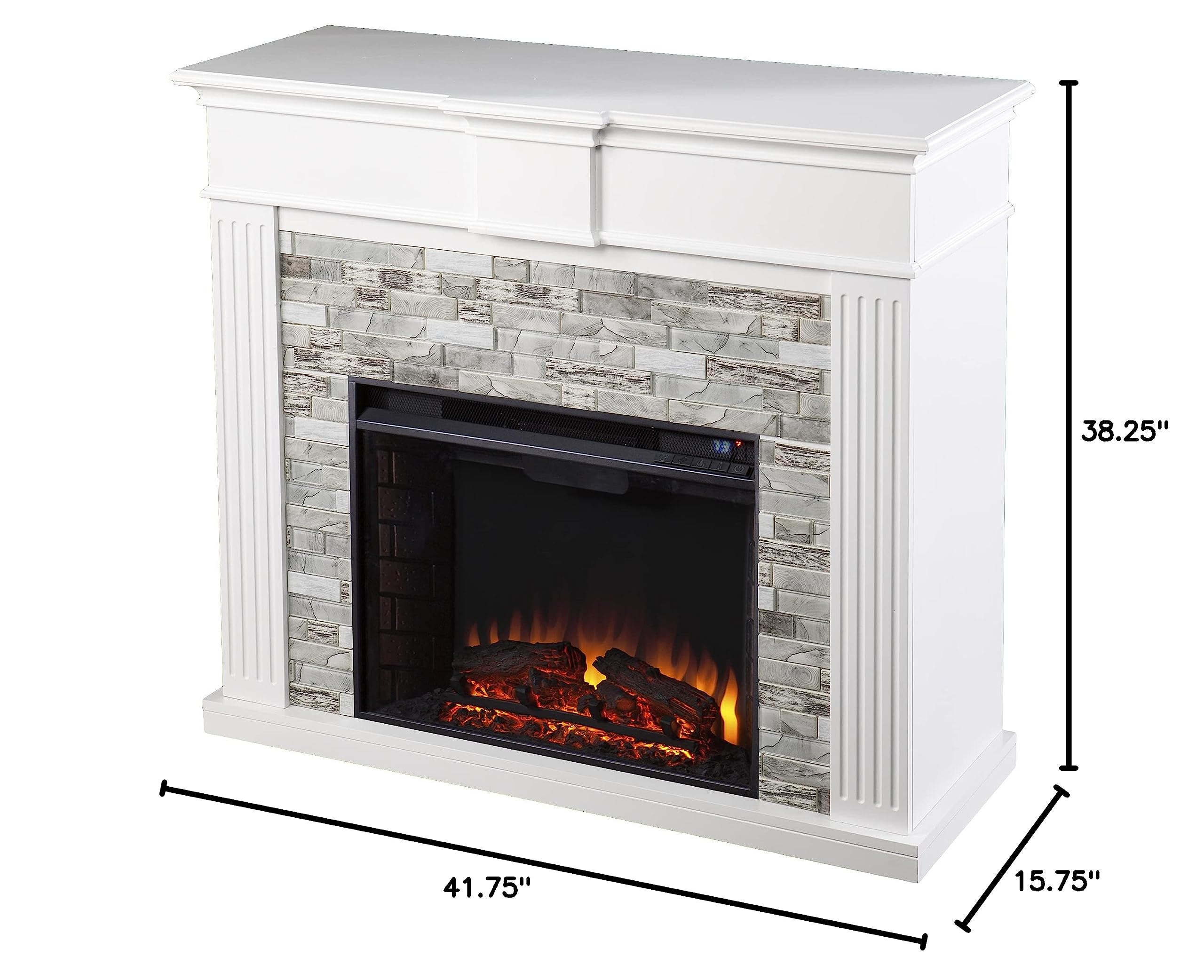 SEI Furniture Bondale Electric Fireplace with Faux Stone Surround in White - Cozy Indoor Heating for Living Room, Bedroom & Office