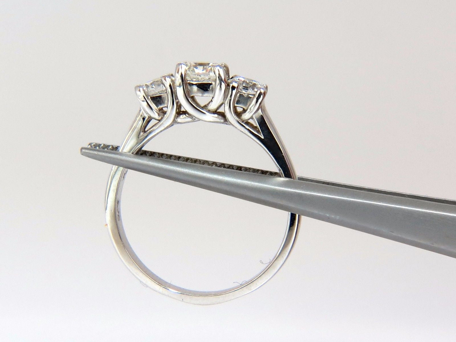 1.08CT Classic Three Natural Cushion & Round Diamond Ring in 14KT White Gold - Elegant Engagement, Wedding, or Anniversary Jewelry Gift for Women