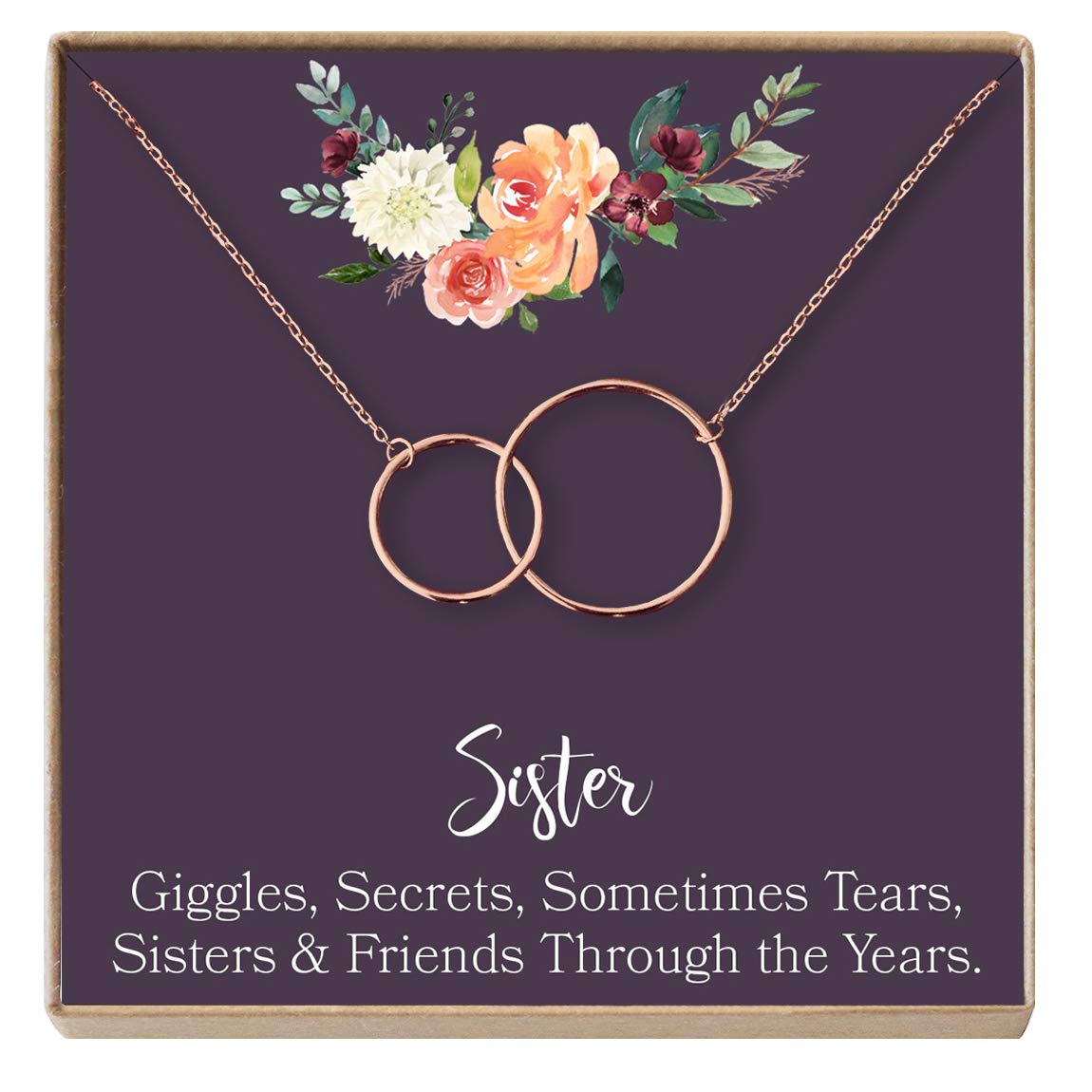 Dear Ava Sisters Gift Necklace - Rose Gold Plated Brass Interlocking Circles Pendant | Thoughtful Birthday Present for Sister | Perfect for Anniversaries, Graduations & Special Occasions