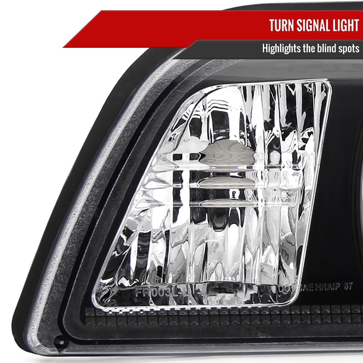 Ford Mustang 1987-1993 Replacement Headlights - Black Euro 1-Piece Style Lamps | Perfect for Restoration & Night Driving