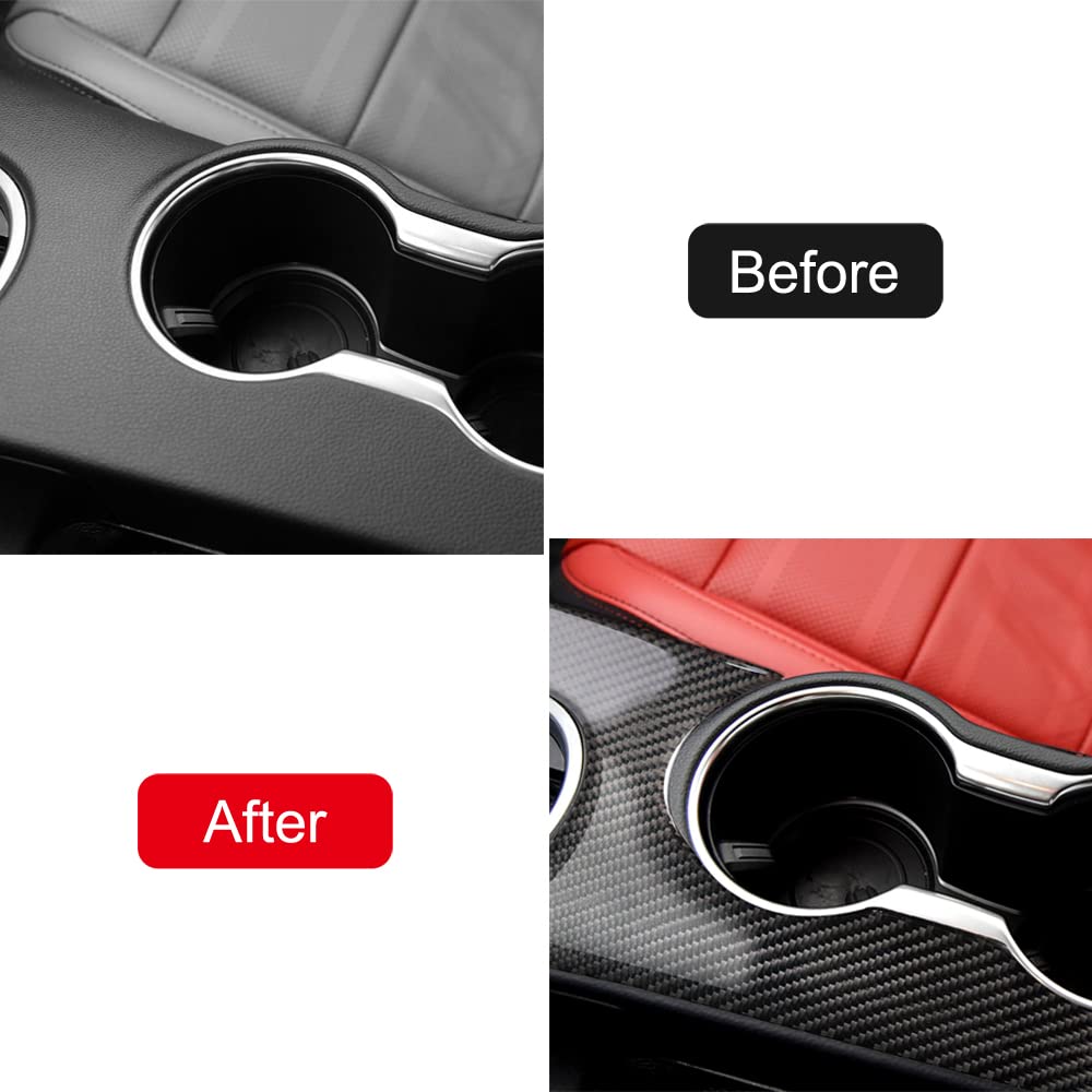 iTrims Real Carbon Fiber Center Console Gear Shift Panel Cover Sticker for Ford Mustang 2015-2022 | Premium Car Interior Accessories | Upgrade Your Mustang's Cabin Style (1PC)