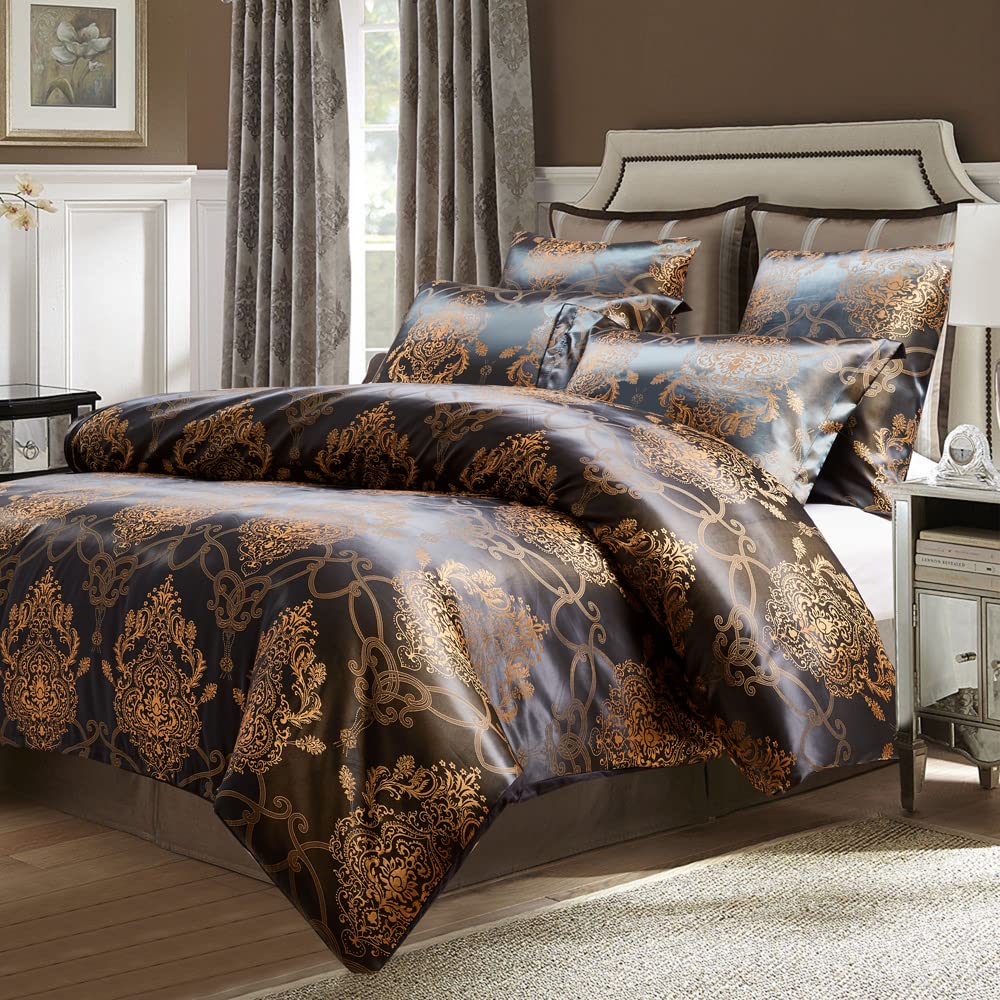 Luxury Jacquard Soft Bedding Set - Duvet Cover with Pillowcases (Twin Size, Black) | Premium Hotel Quality Bed Sheets for Master Bedroom & Guest Room Decor
