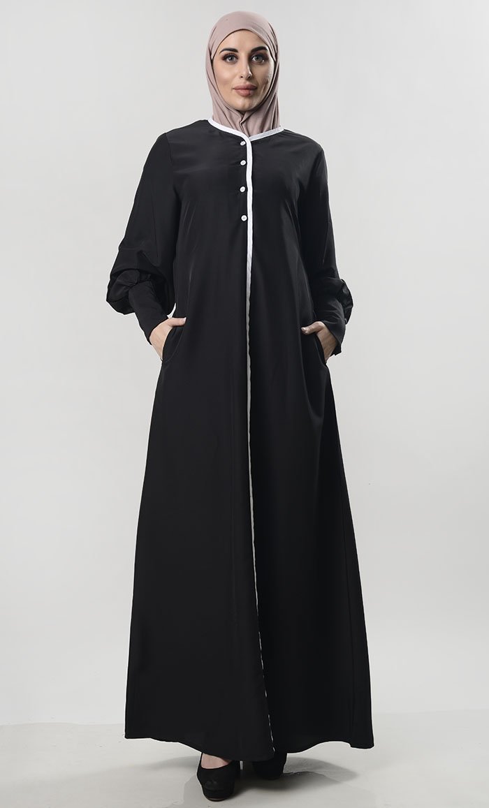 Stylish Contrast Taping Abaya for Women - Modest Islamic Dress for Everyday Wear - Perfect for Prayer, Work, and Casual Outings