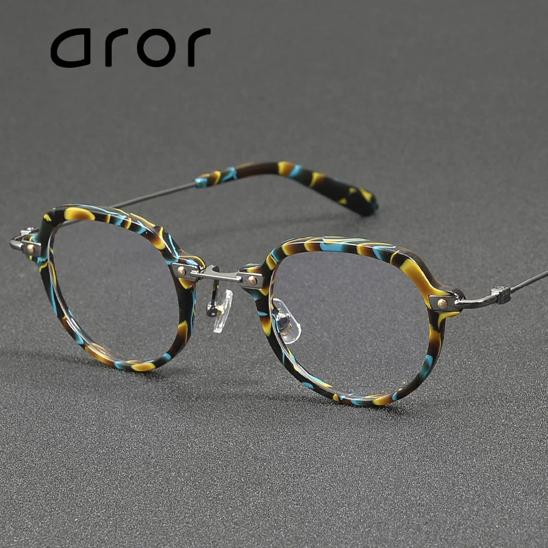 Aror Unisex Full Rim Flat Top Oval Titanium Acetate Eyeglasses Frame 46018 - Lightweight & Durable for Work, Reading & Fashion