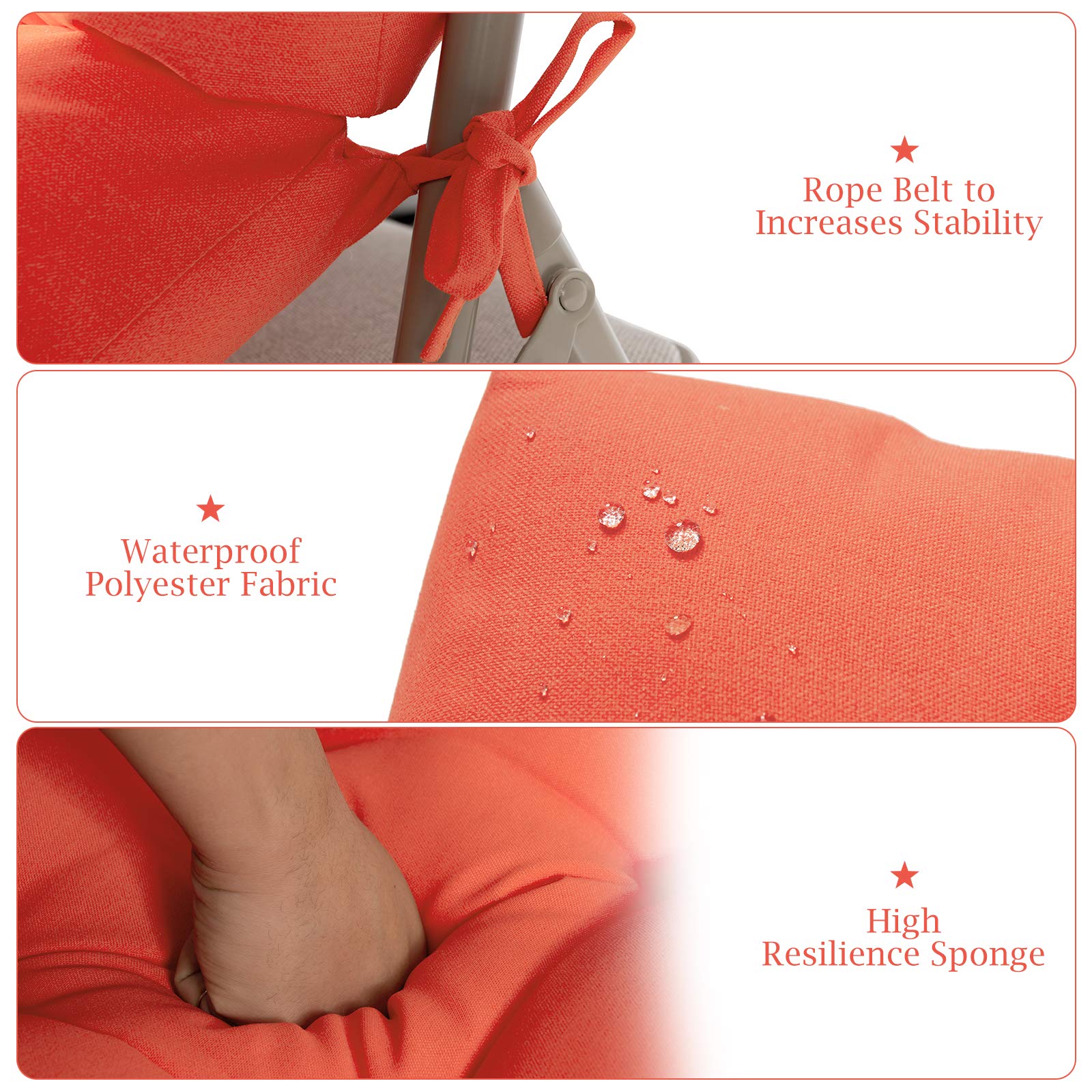 **Tangkula High Back Patio Chair Cushion Set of 2 - Tufted Non-Slip Rocking Glider Replacement Seat Pads with Ties for Indoor & Outdoor Wicker Furniture (Orange) - Perfect for Porch, Garden, and Poolside Relaxation**