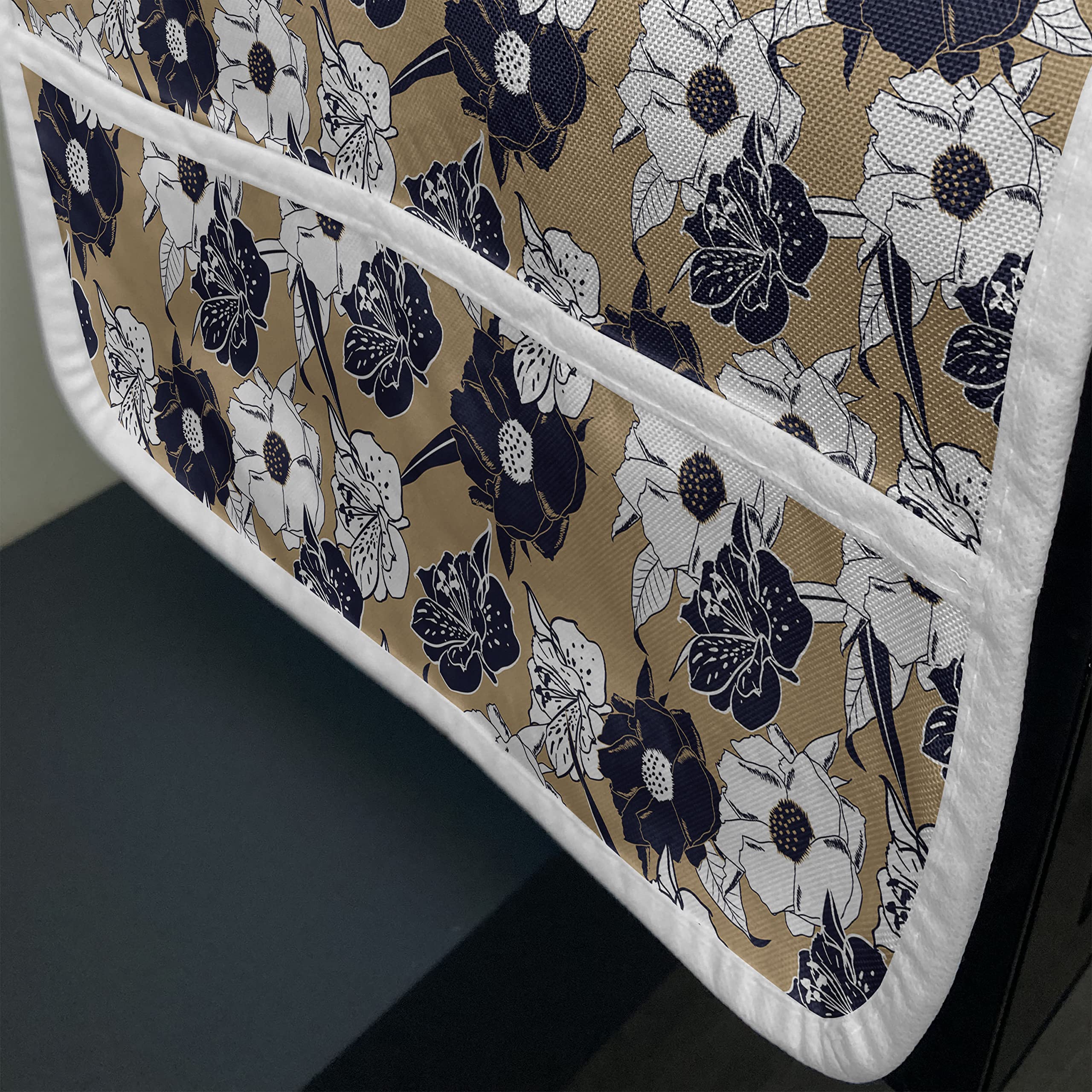 Ambesonne Floral Microwave Cover - Hand-Painted Blooming Flowers Design, Waterproof Kitchen Organizer with Pockets, 36