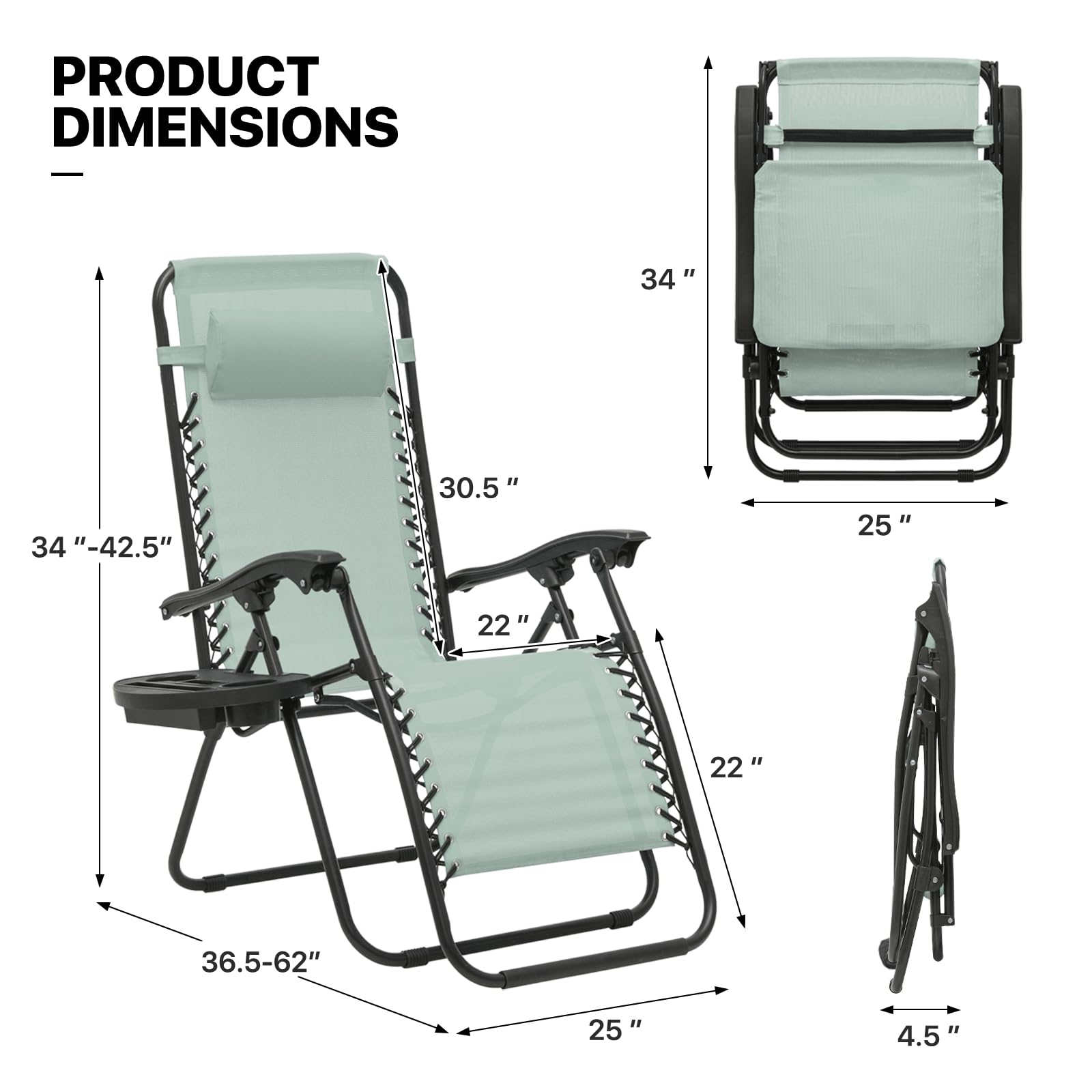 MoNiBloom Zero Gravity Recliner Chairs Set of 2 - Outdoor Folding Patio Lounge Chairs for Backyard, Poolside & Beach - Comfortable Lawn Chairs for Adults with Cup Holder - Sage Green - Perfect for Relaxing, Sunbathing and Outdoor Leisure