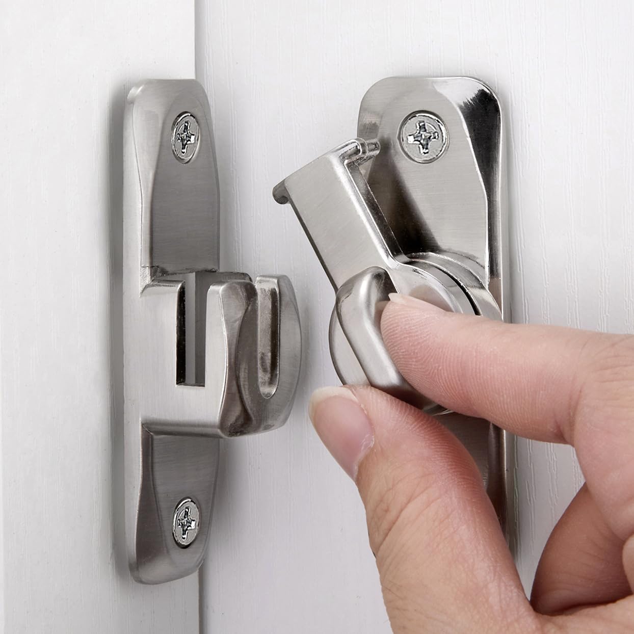 2 Pack Heavy Duty Zinc Alloy Barn Door Latches - 90/180 Degree Adjustable Gate Lock Set - Right Angle Flip Latch Hardware for Sliding Doors - Secure Cabinet & Bathroom Door Lock (Silver) - Perfect for Barns, Closets, Pantries and Home Organization