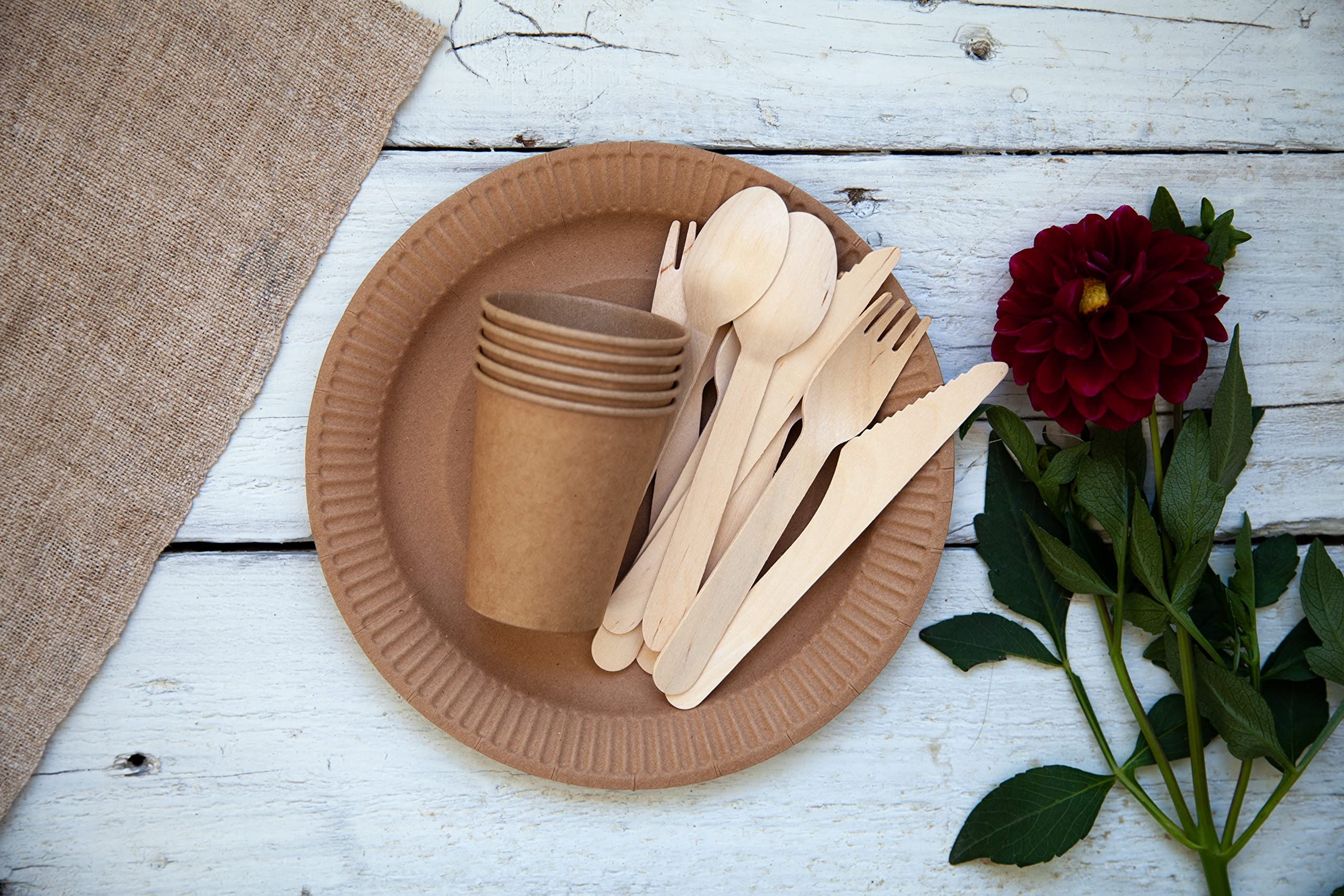 **KingSeal 4,000 Count FSC Certified Disposable Wooden Knives - Biodegradable & Eco-Friendly Cutlery Set (6 Inch) - Bulk Pack (40 Packs x 100 Knives) for Parties, Picnics, Catering & Restaurants**