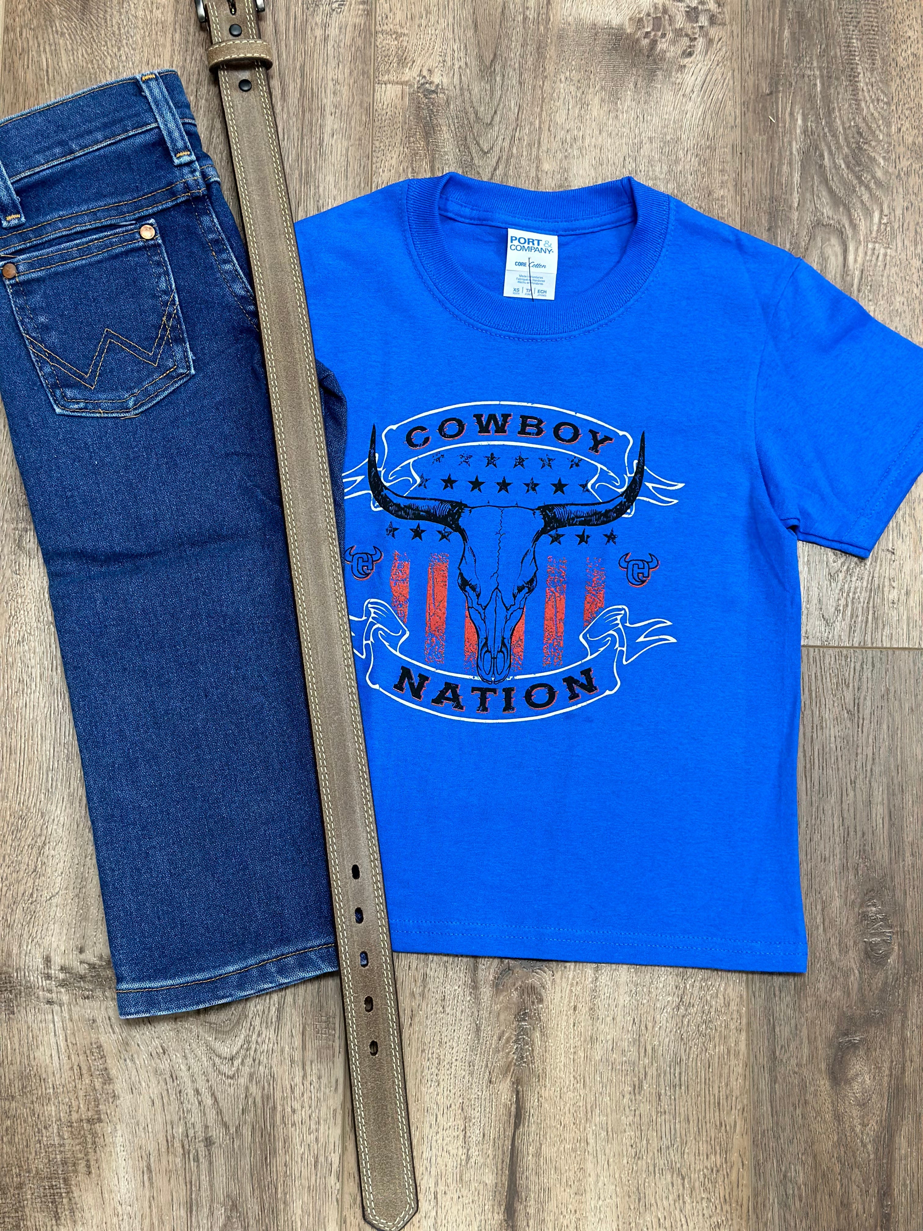 Vintage Royal Cowboy Nation T-Shirt for Boys - Western Style Graphic Tee for Kids, Perfect for Rodeo, Cowboy Parties & Western Themed Events