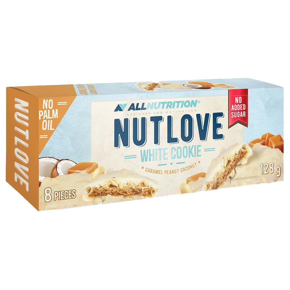 Allnutrition Nutlove White Cookie - Caramel Peanut Coconut Flavor (8 Cookies) | High Protein Snack for Fitness, Travel & On-the-Go Energy Boost