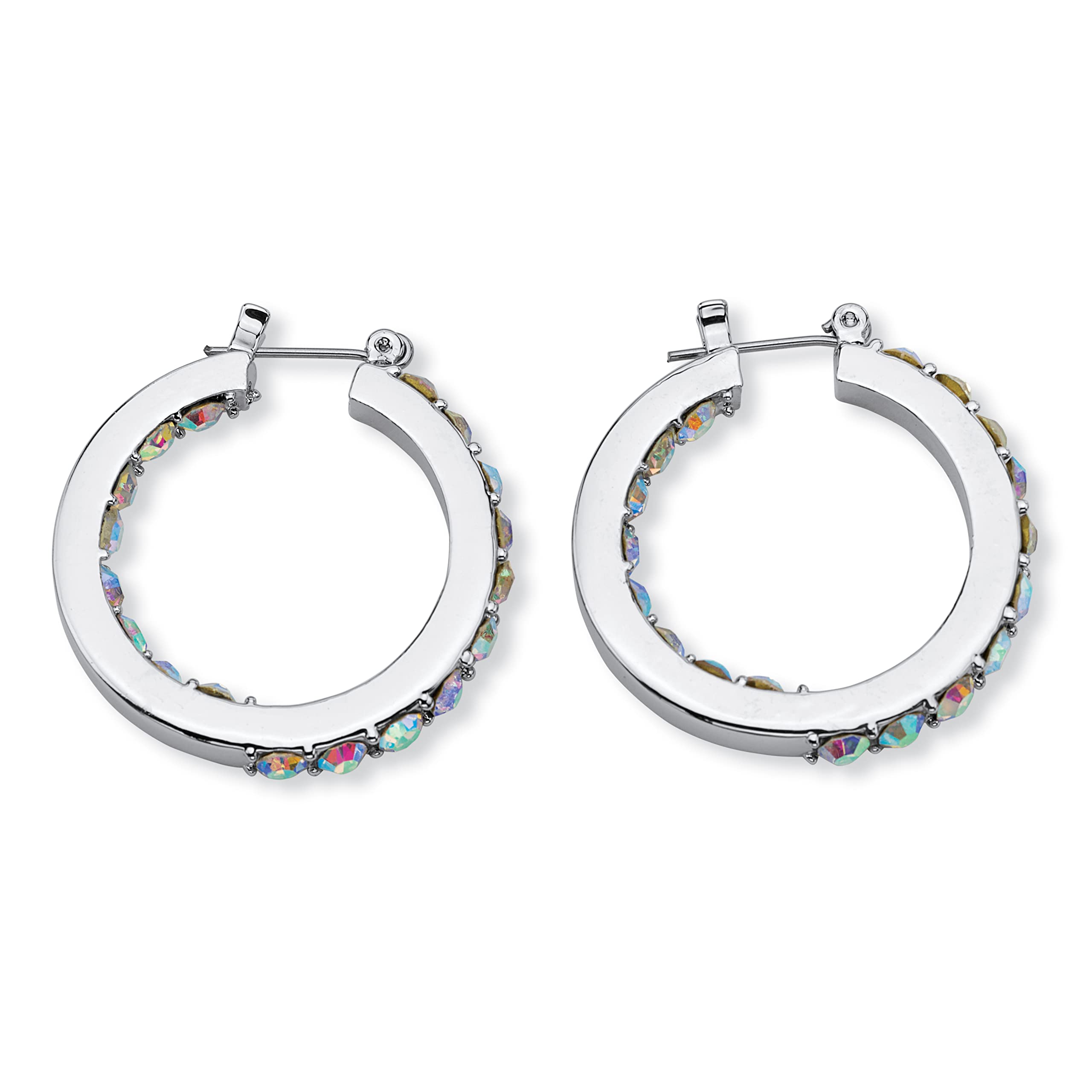 PalmBeach 30mm Silvertone Round Hoop Earrings with Aurora Borealis Crystals Inside & Out - Perfect for Parties, Weddings & Everyday Wear