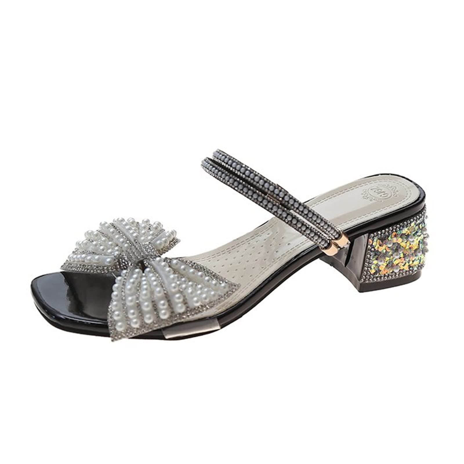 Women's Fashion Rhinestone Bowknot Chunky Heel Sandals - Breathable Lace-Up Glitter Casual Shoes for Women | Perfect for Summer Outings, Parties, and Date Nights