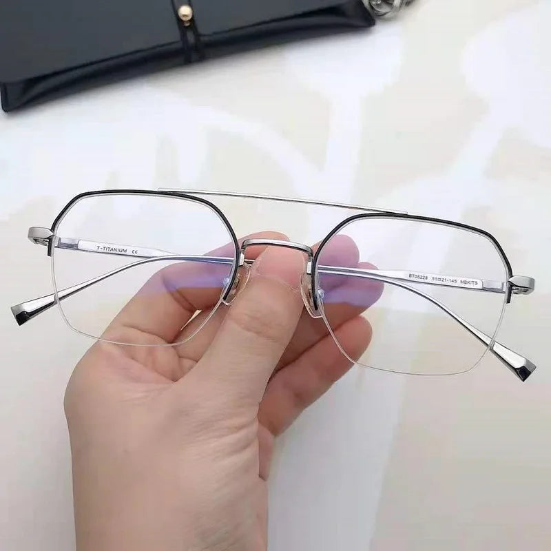 Aimee Unisex Semi-Rimless Square Double Bridge Titanium Eyeglasses 5228 - Lightweight & Durable for Work, Reading & Fashion