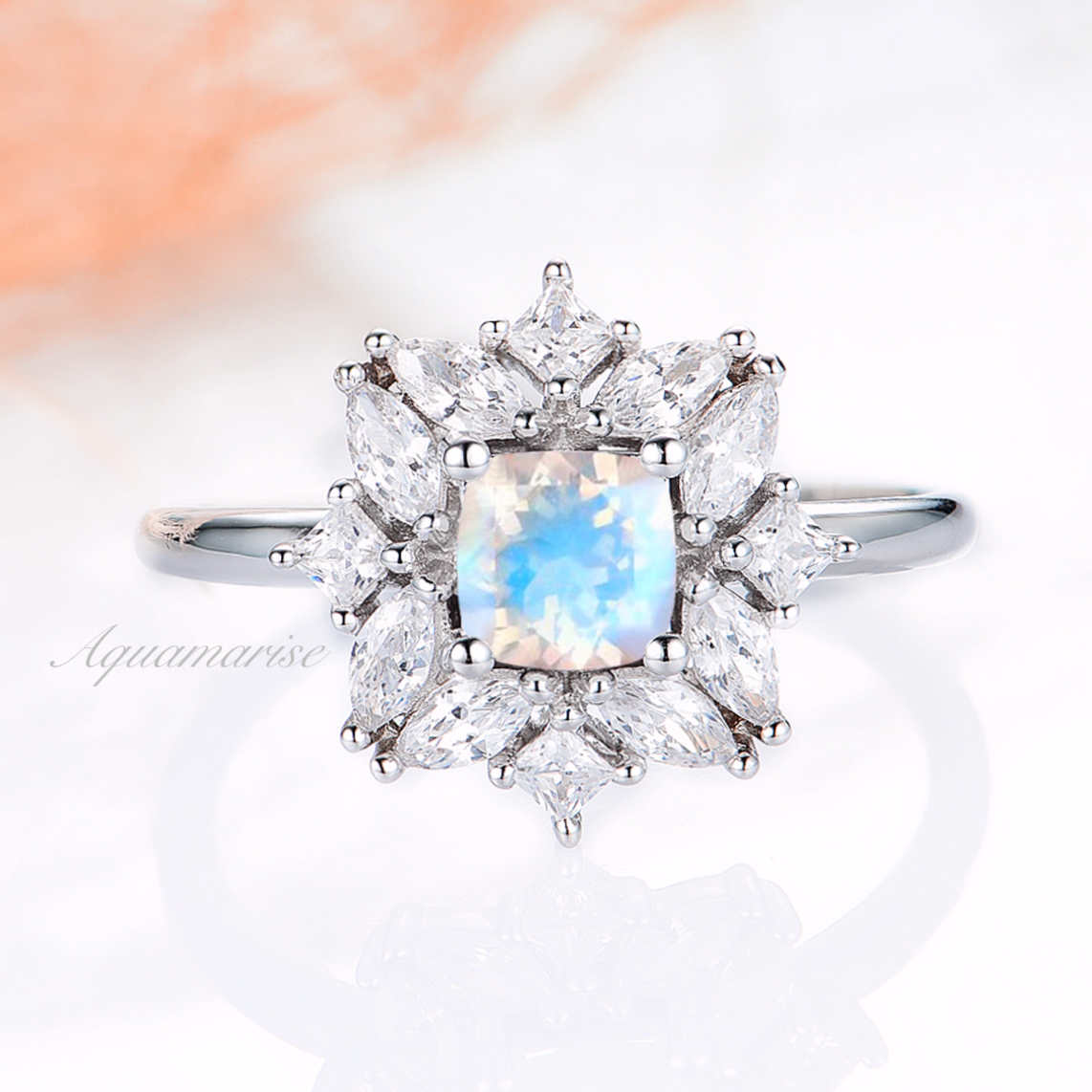 Magnolia Moonstone Ring - Sterling Silver Jewelry for Women, Handmade Boho Style, Perfect for Wedding, Engagement & Everyday Wear