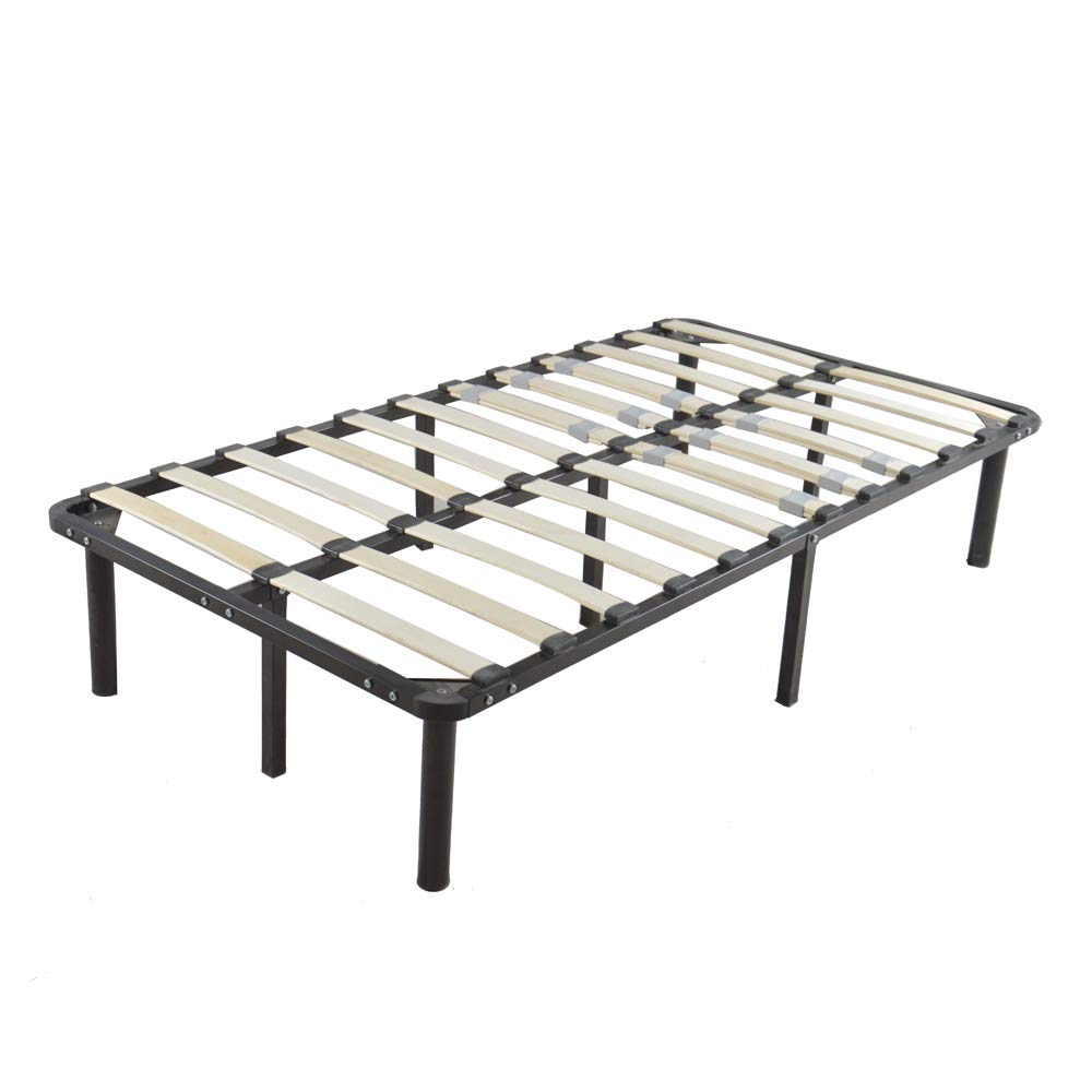 Queen Size Black Metal Iron Bed Frame with Wooden Slats - Sturdy Support for Twin, Full, Queen Beds | Perfect for Modern Bedrooms, Guest Rooms & Dormitories