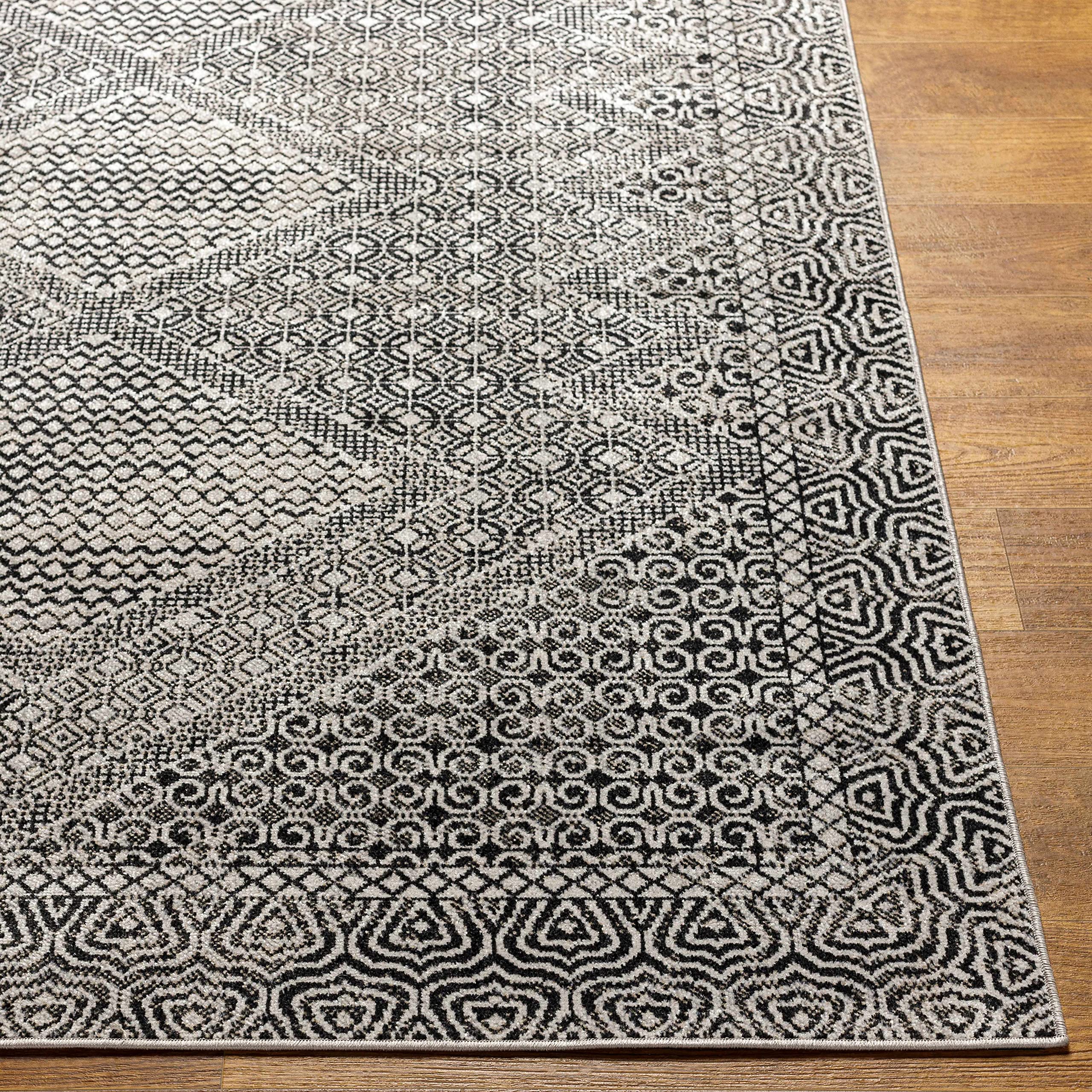 Hauteloom Consuelo Machine Washable Area Rug - Soft Black & Gray Modern Rug for Living Room, Bedroom - 6'7