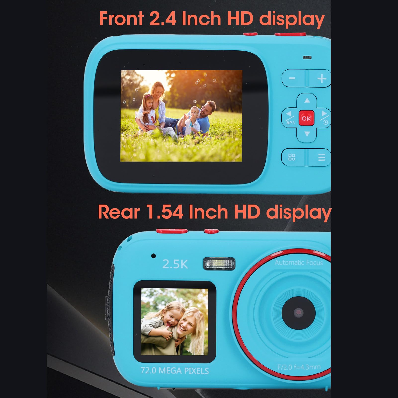 72MP Digital Camera with 16X Zoom & Dual Screen - Compact Point and Shoot Camera for Photography, Vlogging, Travel | Autofocus Selfie Camera for Beginners (Blue) - Perfect for YouTube Content Creation, Family Vacations & Outdoor Adventures