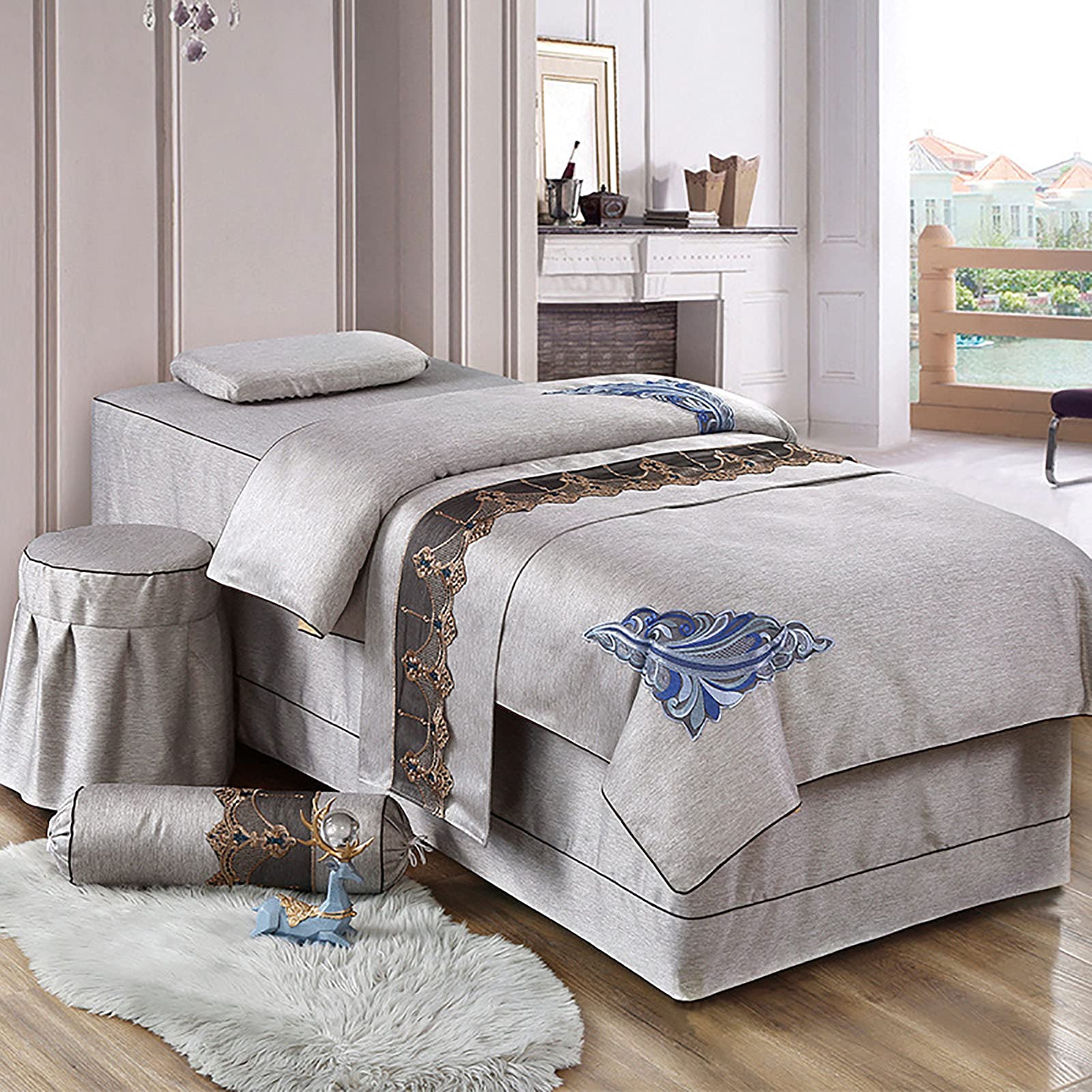 4-Piece Microfiber Beauty Bedspread Set - Soft Massage Table Sheets, Breathable Salon Bed Cover for SPA & Facial Treatments - Light Gray 190x80cm (75x31inch) - Perfect for Massage Parlors, Beauty Salons & Home Spa Relaxation